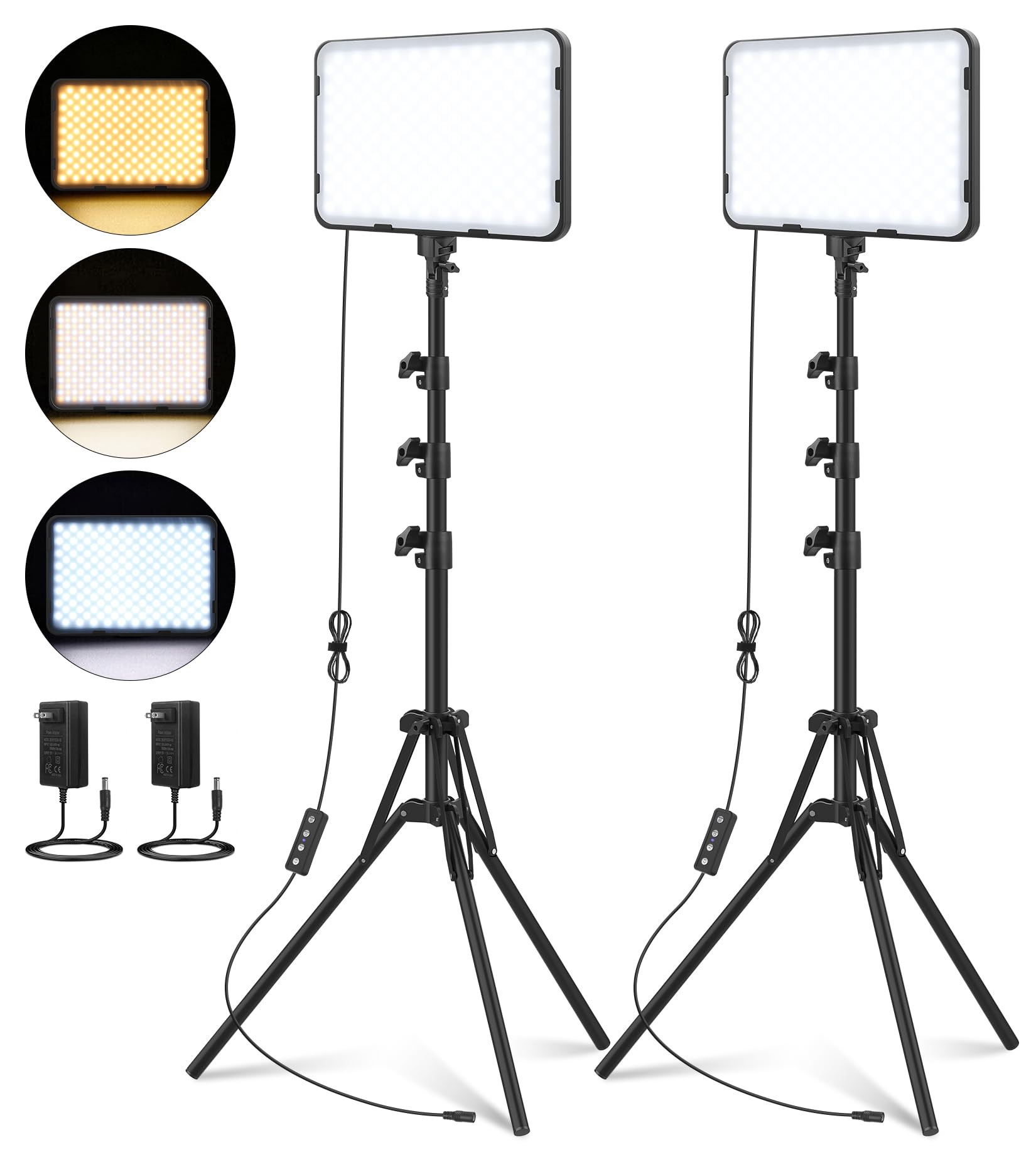 Unicucp 2 Pack Led Video Light, Photography Lighting Kit With 62.99'' Tripod Stand, Dimmable 2500-8500K 22W Studio Lights For Video Recording Game Live Streaming Youtube Podcast Photo