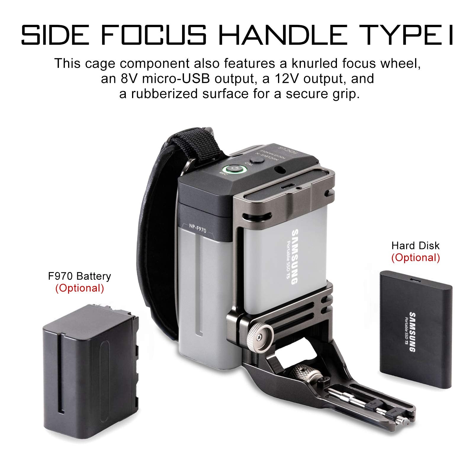 Tilta Tiltaing Side Focus Handle Type I (F970 Battery) Compatible With Tiltaing Camera Cages For Bmpcc 4K/6K, Gh Series, Nikon Z6/Z7, A6, Xt3/Xt4 Gray