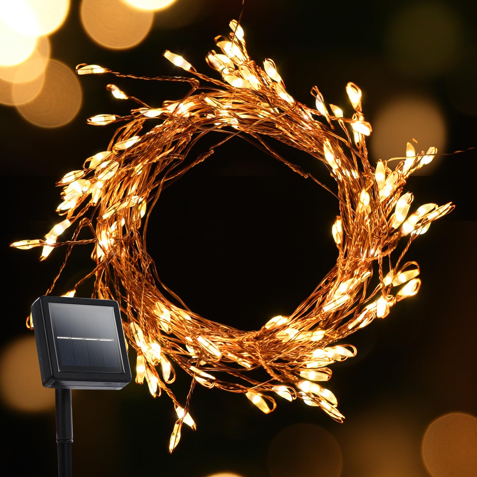 Dailyart Solar Lights Outdoor Waterproof 120 Led Solar Fairy Lights With 8 Lighting Modes 11.5Ft Firecracker Solar String Light For Outside Patio Balcony Garden Wedding Christmas Decor (Warm White)