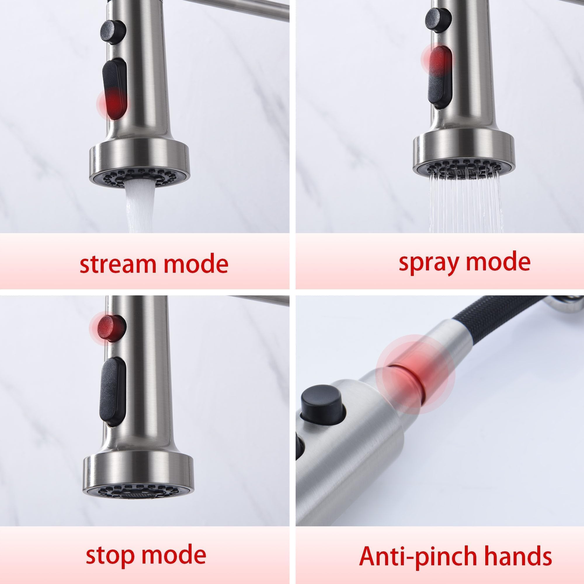 Zhyich Wall Mount Kitchen Faucet With Pull Out Sprayer, 8 Inch Center Commercial Kitchen Sink Faucet, Spot- Stainless Steel, Easy Controlled Cold And Hot Water