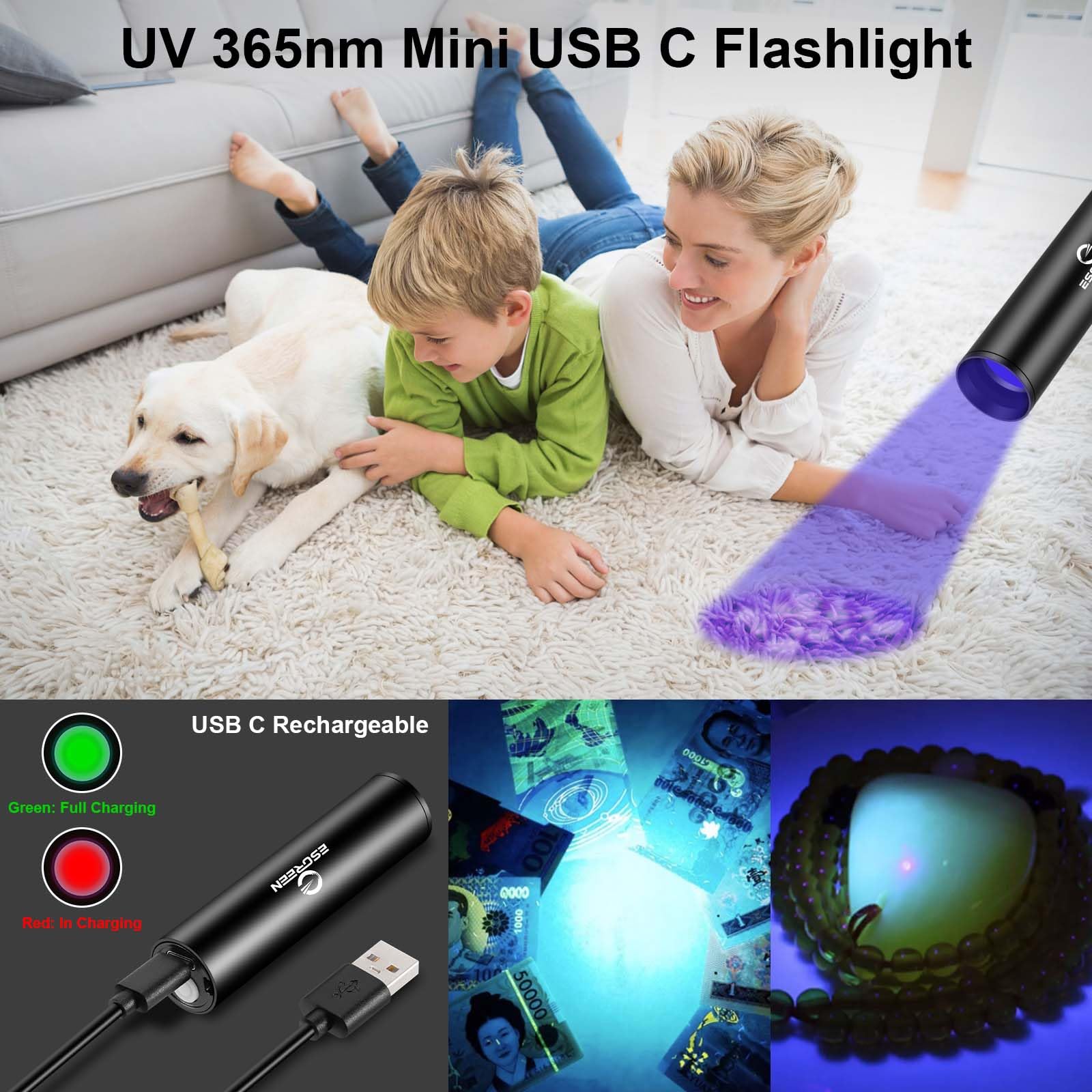 Esgreen 2 Pack Super Bright Rechargeable Flashlights High Lumens, Long Range,Long Lasting, Multi-Functional Usb Input & Output