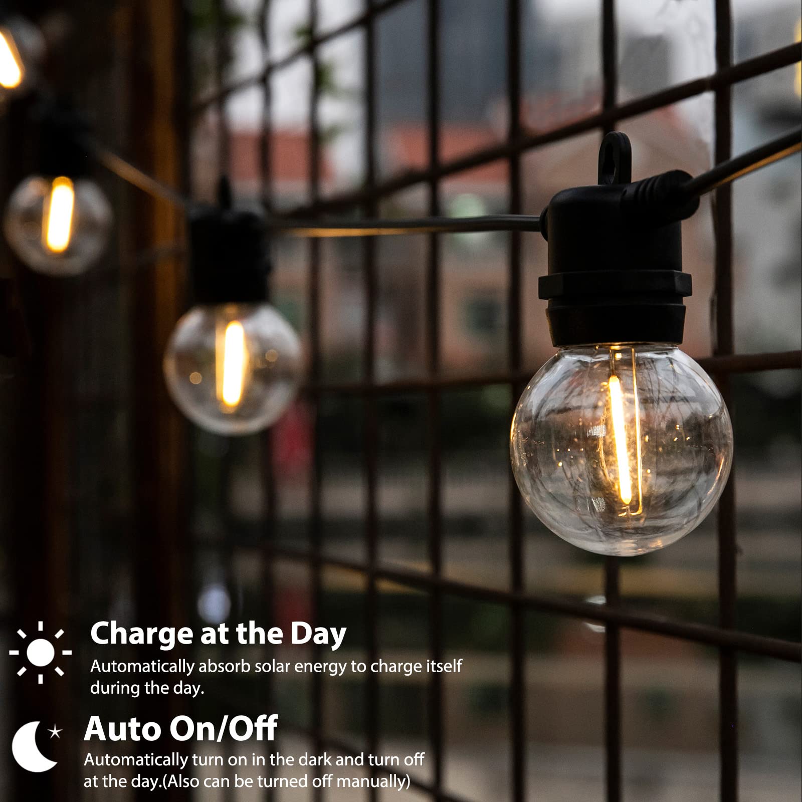 Zhongxin Solar String Lights Outdoor, 20Ft Patio Solar Outdoor Lights With 15 Waterproof & Shatterproof Solar Powered G50 Globe Led Lights Bulbs For Backyard, Porch, Garden, Pool, Party, Camping (G50 Bulb)