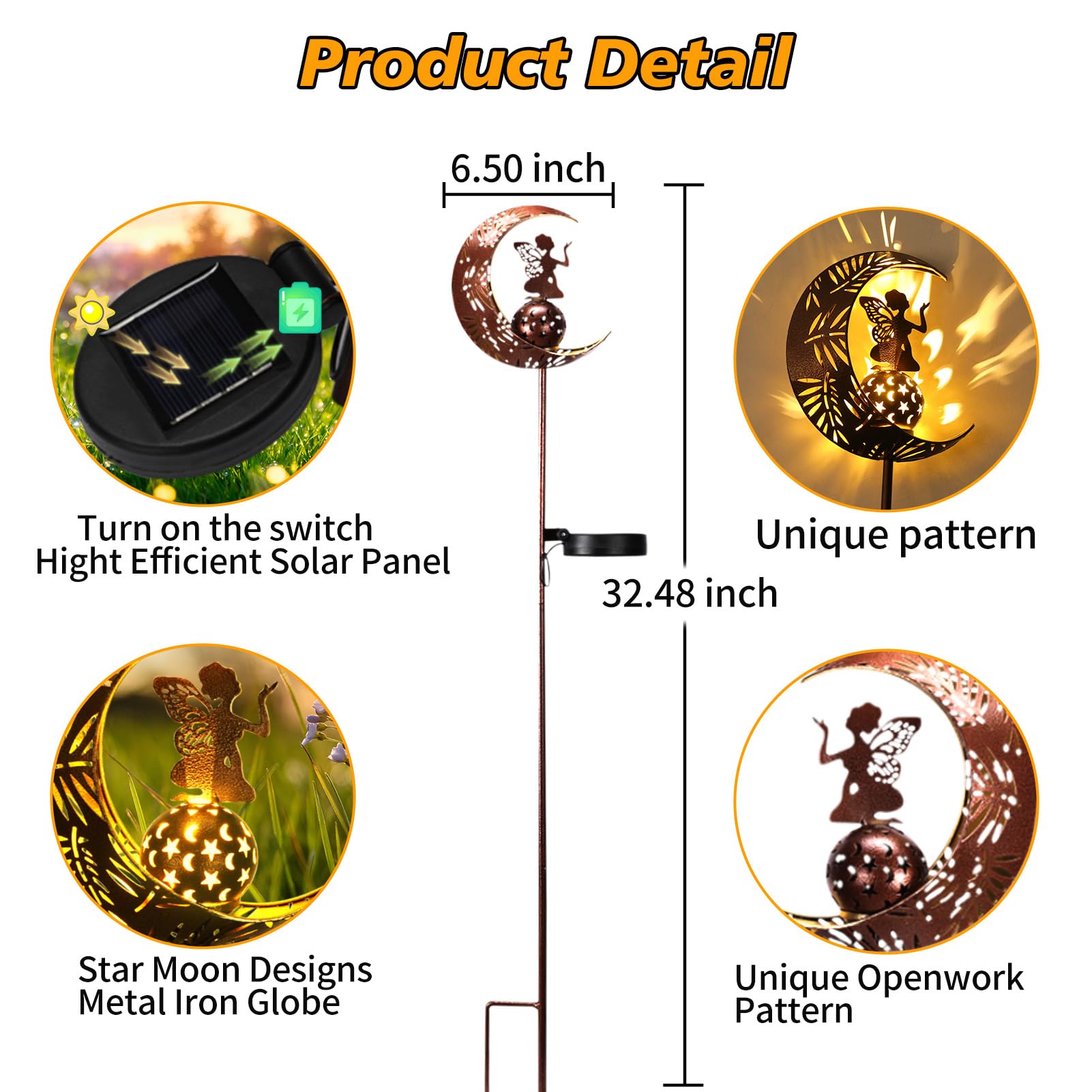 Zklili Garden Solar Lights Pathway Stake Lights Moon Fairy With Angel Decor, Gardening Birthday Gift For Mom Grandma Friends, Outdoor Decor Light Waterproof For Walkway, Yard, Patio(Moon Fairy)