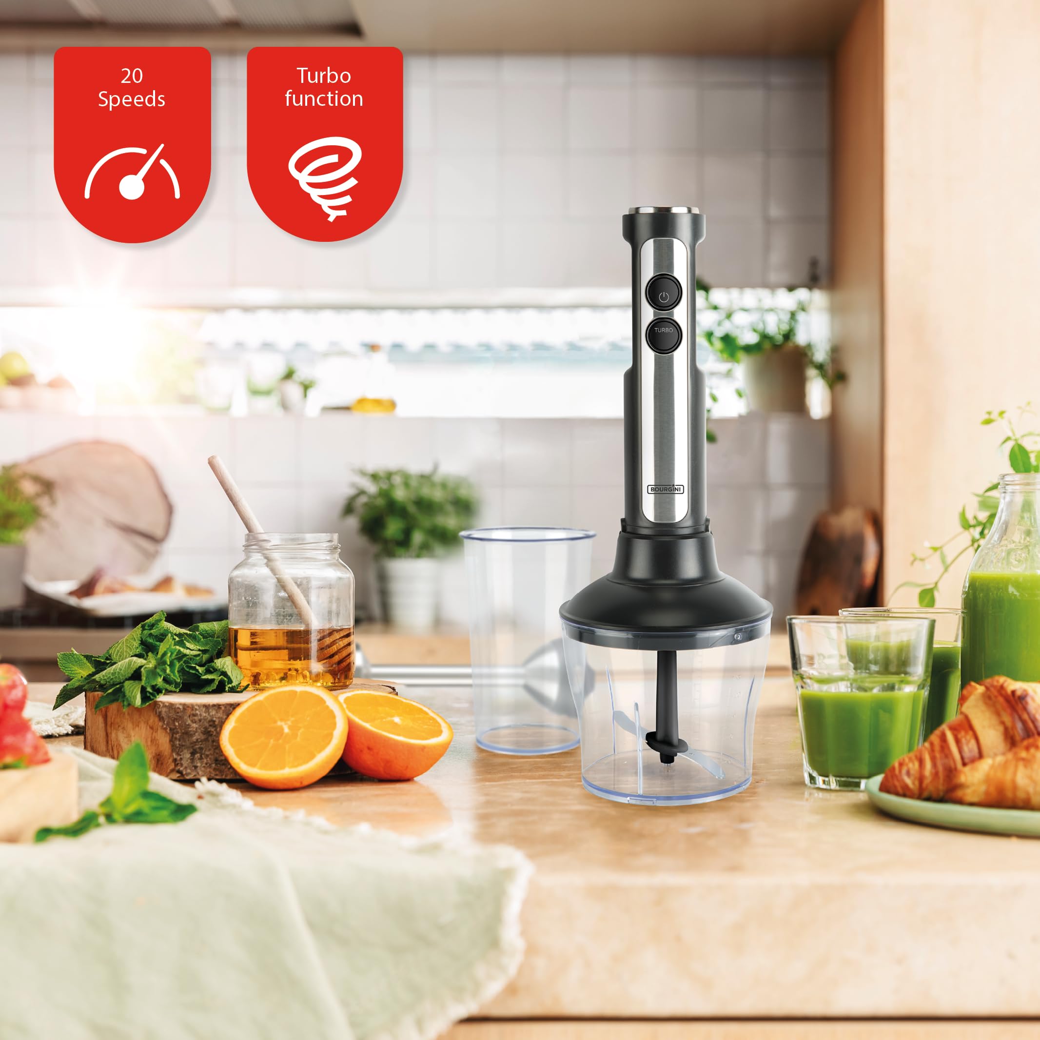 Bourgini Classic Extra Powerful Hand Blender With 20 Speeds And Turbo Mode Chopper 1200 W