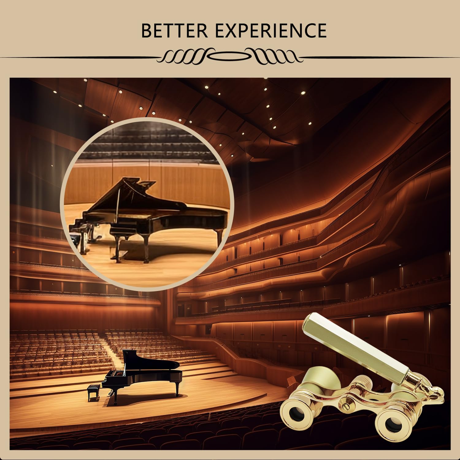 Blackice Theater Binoculars, Opera Glasses For Women, 3X25 Mini Binocular Compact With Adjustable Handle For Adults Kids In Concert Theater Opera (Golden With Handle)