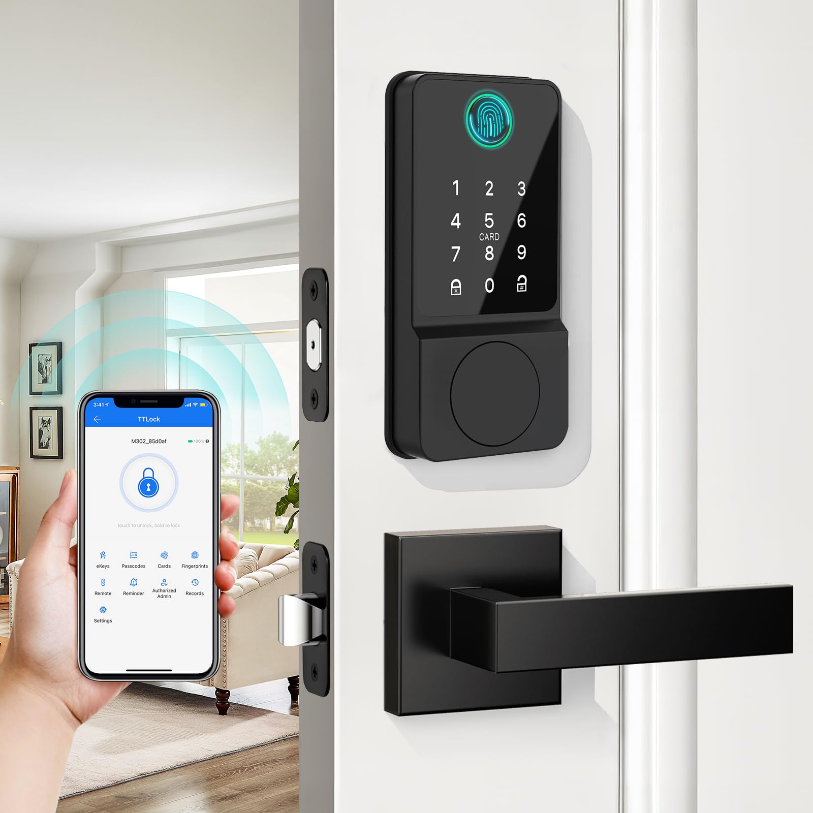 Mutak Smart Door Lock Set Keyless Entry Fingerprint Touchscreen Keypad App Ic Card Key Type-C Charging Unlocking With 2 Handles 6 In 1 Electric Biometric Digital Deadbolt For Front Doors Apartment