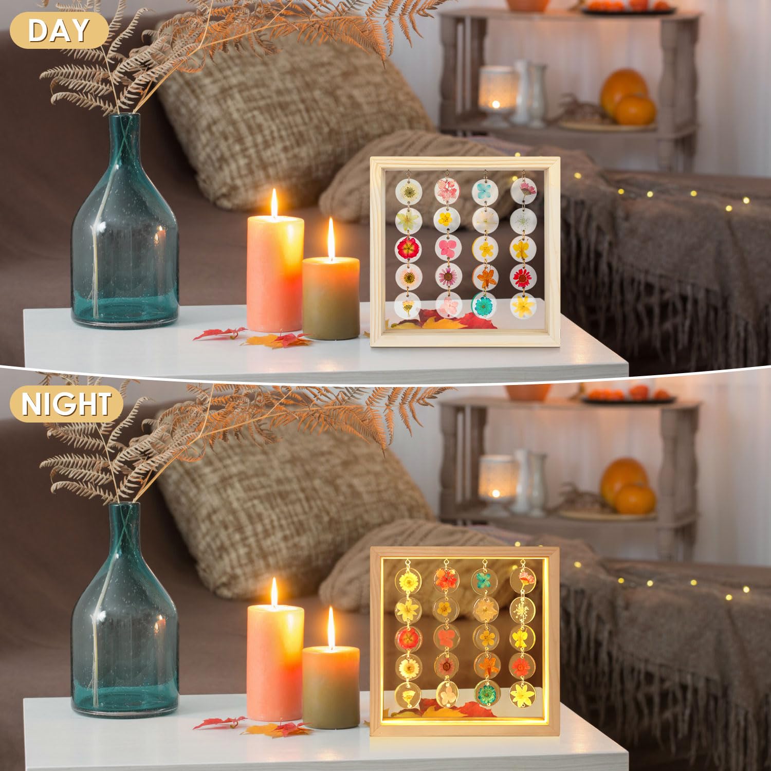 Taeyonk Handmade Dried Flower Led Cute Lamp, 3 Way Dimmable Cute Pressed Flower Bedside Lamp With Wooden Frame For Wooden Frame, Ideal For Desk, Table, Bedroom, Living Room, Office