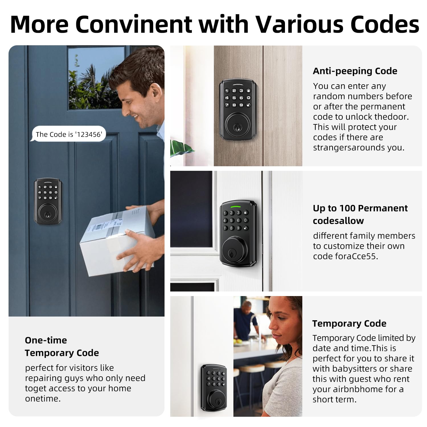 Relihom Deadbolt Smart Lock For Front Door, Keyless Entry Door Lock, Bulit-In Wi-Fi With App Remote Control, No Bridge Required, Ip65 Waterproof