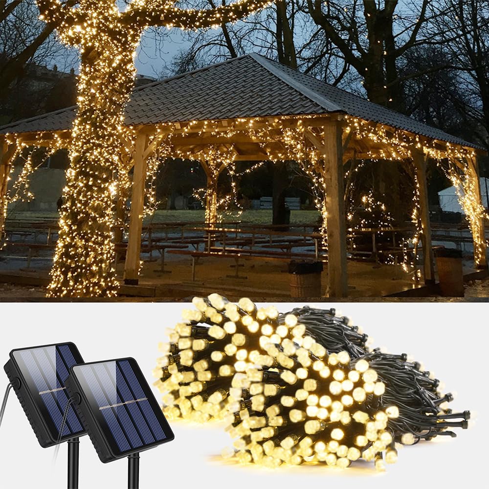 Mocalido 2 Pack Solar Christmas Lights For Outside, 240 Led 80Ft Total Outdoor String Lights Solar Powered, Waterproof Twinkle Light For Xmas Tree Yard Garden Decor, Warm White