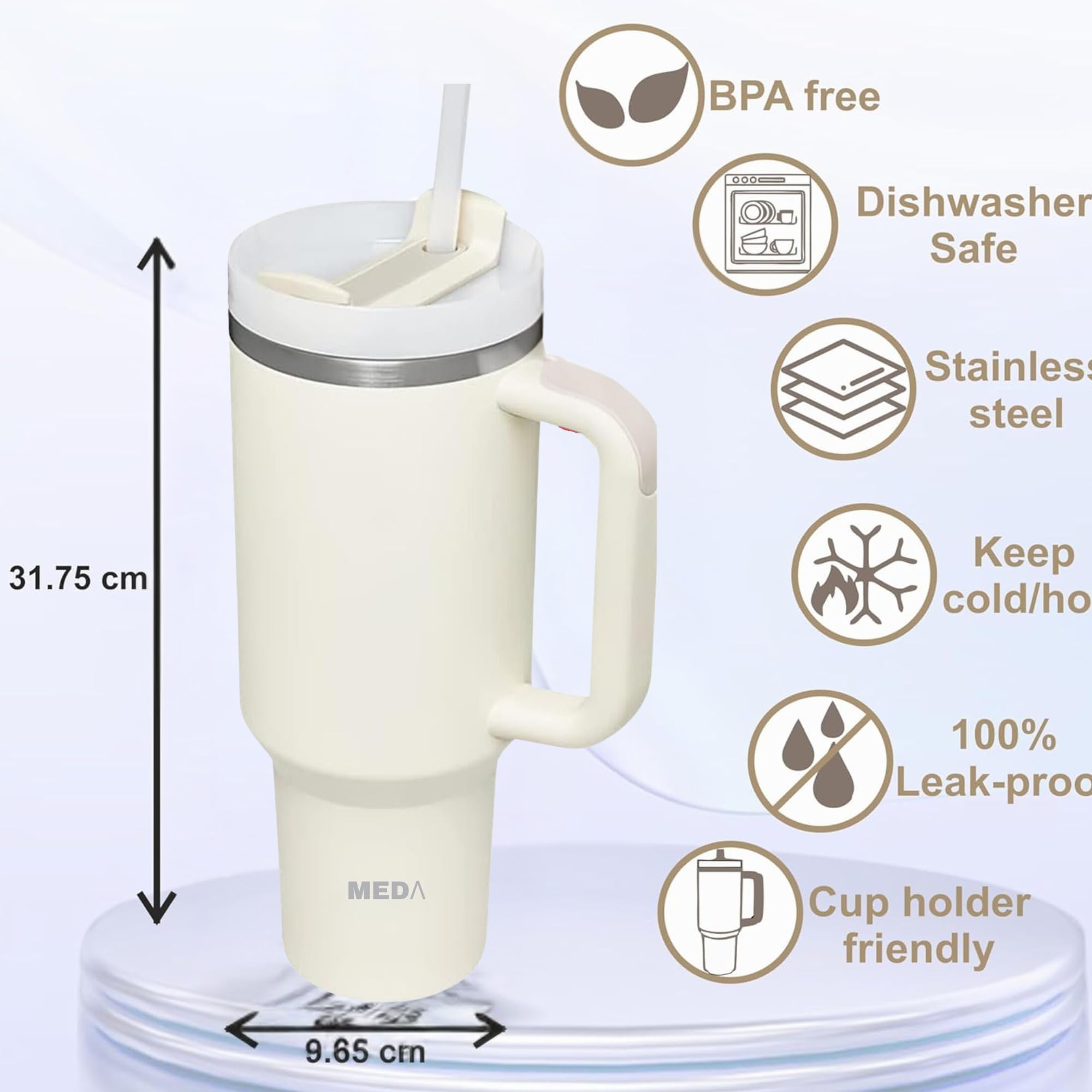 Tumbler With Lid & Straw 40Oz  Leak Proof ,Insulated, Reusable Travel Coffee Mug Stainless Steel