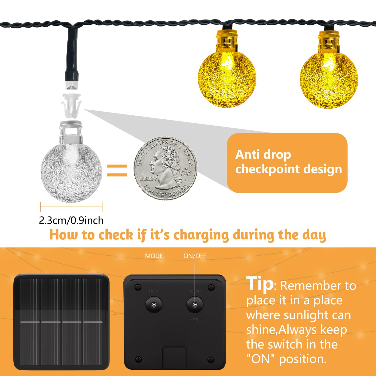 Selarlyt 2 Pack 120 Led Solar String Lights Outdoor Waterproof, 72 Ft Crystal Globe Lights With 8 Lighting Modes, Solar Powered Light Outdoor For Garden Wedding Party Decor(Warm White)