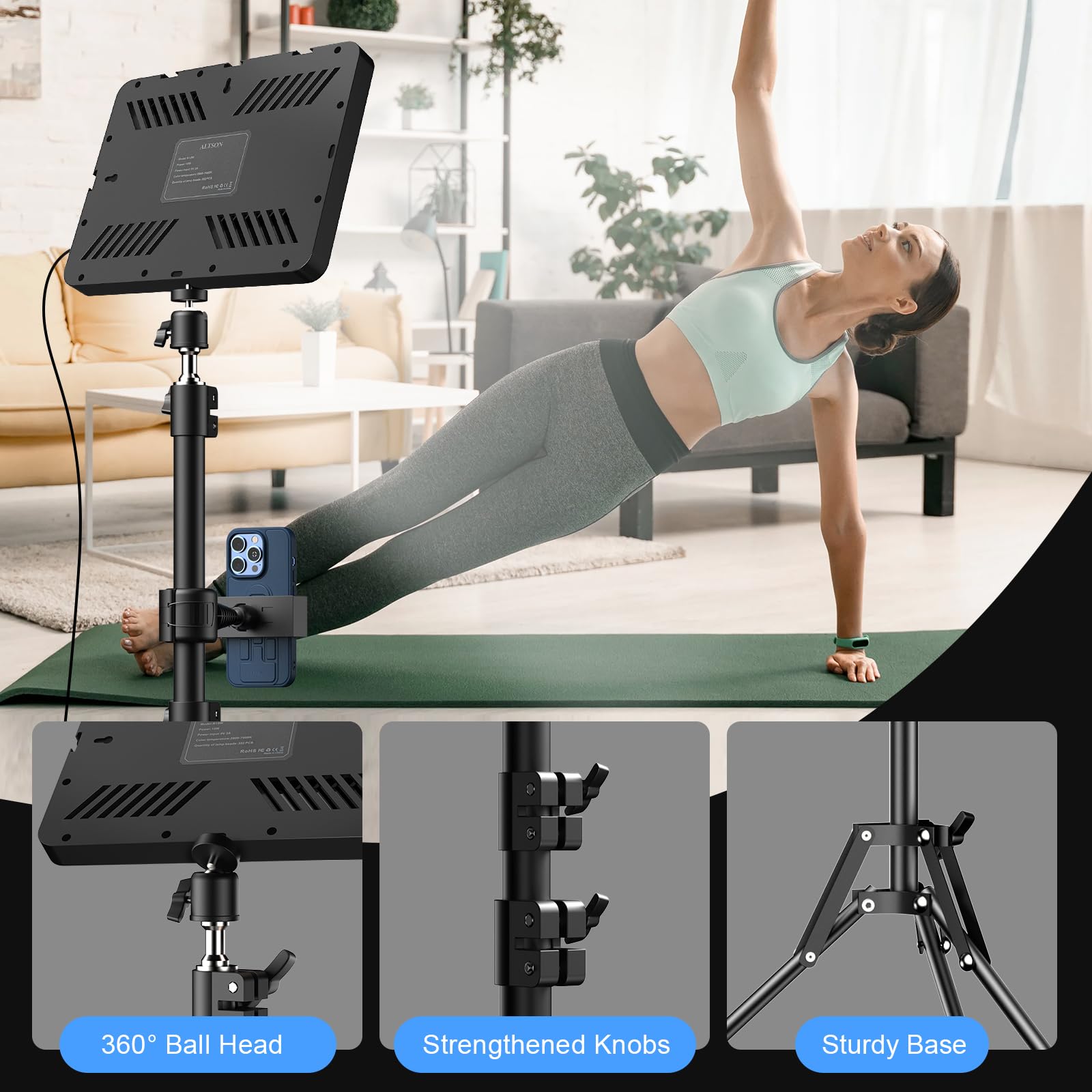 Altson 2 Packs Video Light Kit, Led Studio Light, 2700-6500K Dimmable Photography Lighting Kit With Tripod Stand&Phone Holder, 12" Rotating Streaming Light For Video Recording, Game Streaming, Youtube