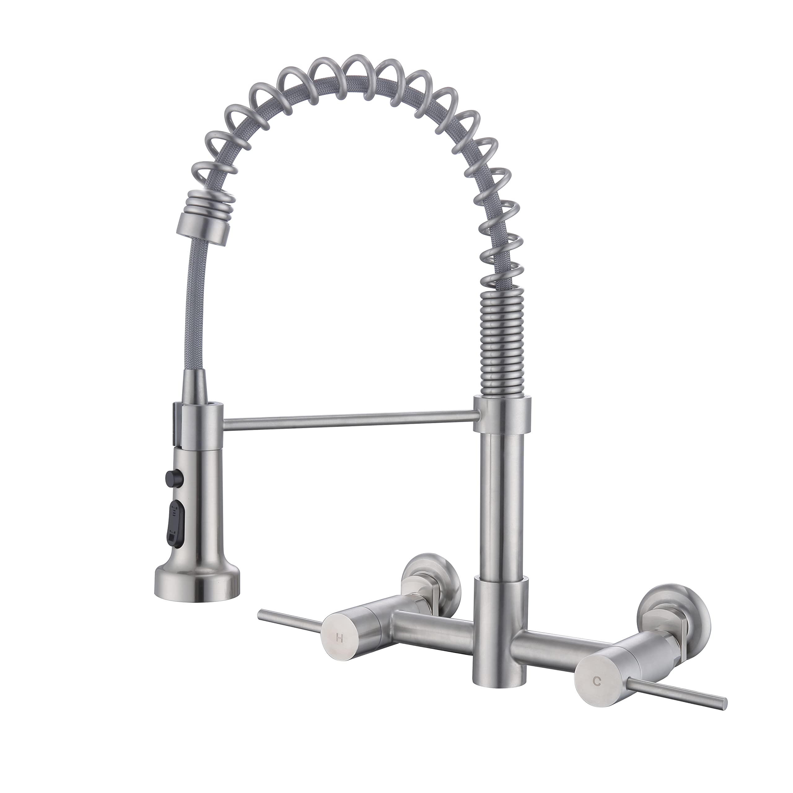 Fonveth Wall Mount Kitchen Faucet, 8 Inch Center Wall Mount Kitchen Sink Faucet With Pull Down Sprayer Commercial, Brushed Nickel