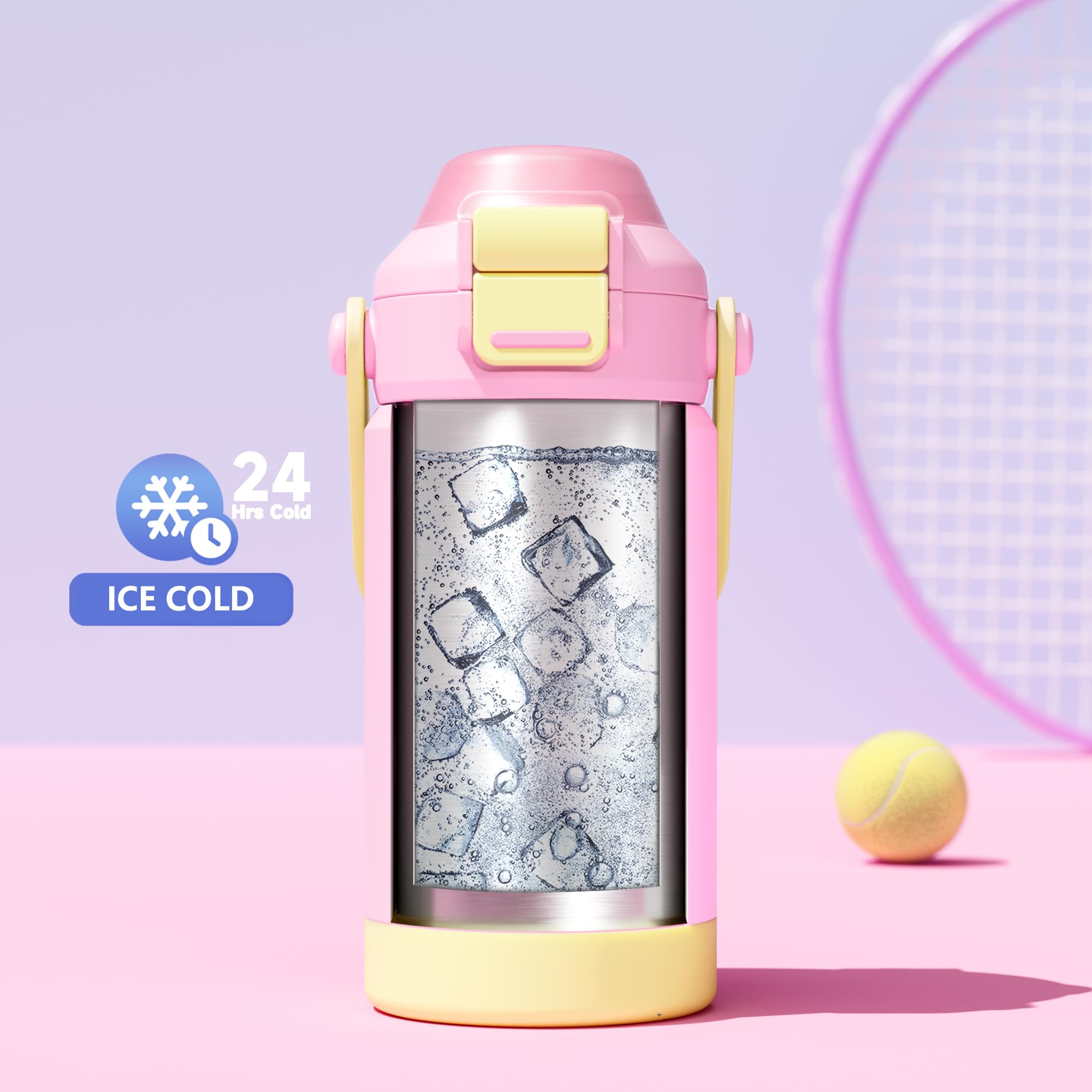 Meoky Insulated Water Bottle For Kids: 14 Oz Toddler Water Bottle With Straw And Spout Lid