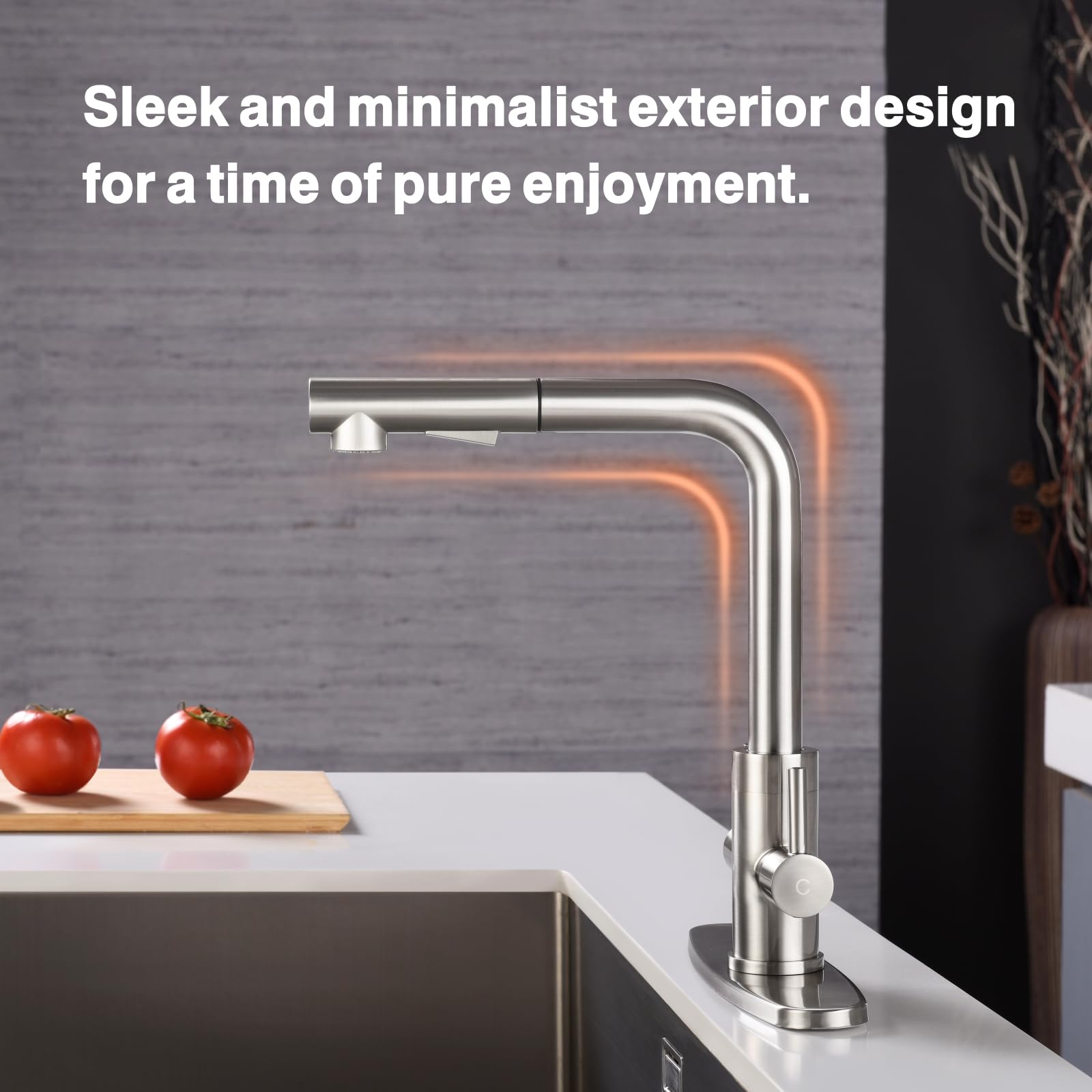 Rulia L Shape Pull Down Kitchen Faucet - 2 Handles, Bar Faucet, Brushed Nickel & Stainless Steel Finish - Rb1070