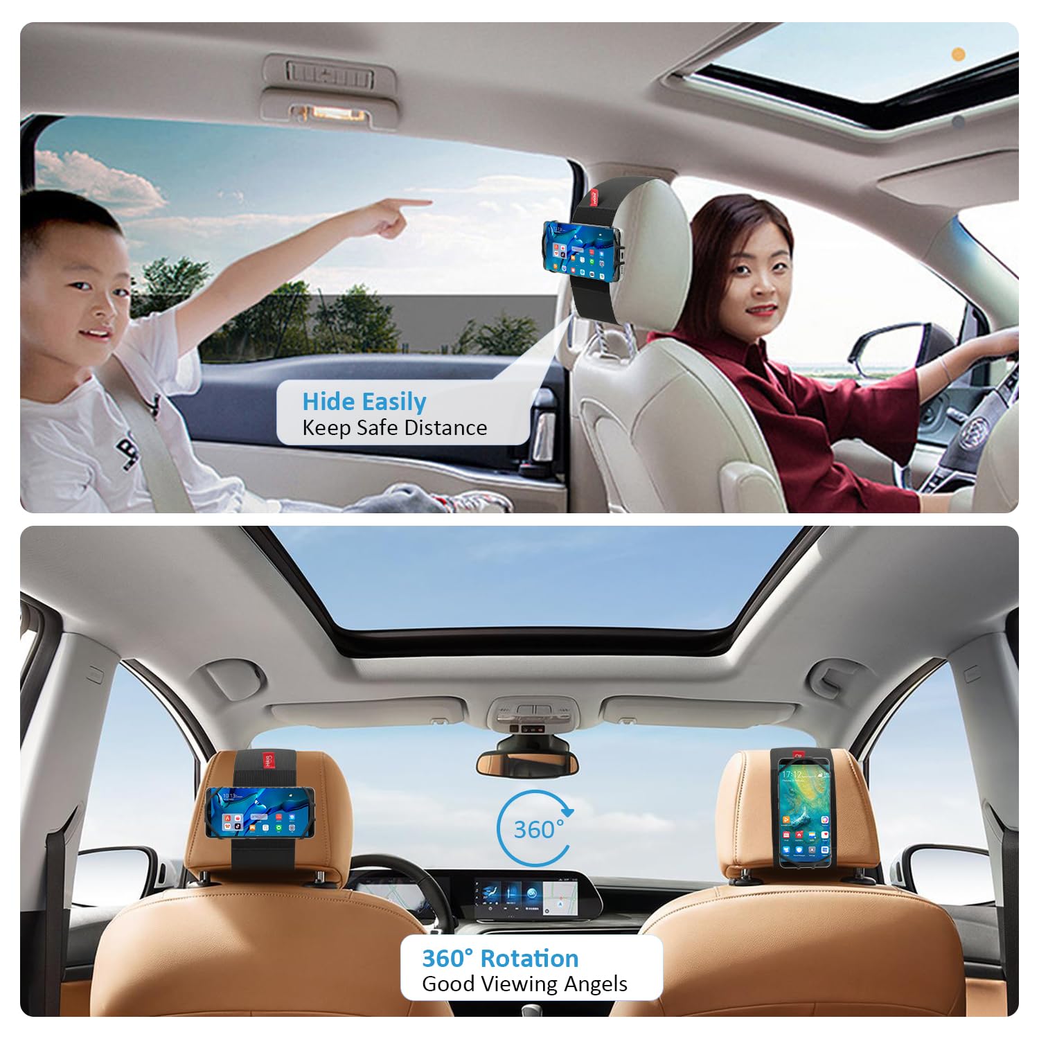 Z Zothington 2 Pack Car Phone Headrest Holder - Car Back Seat Headrest Phone Mount For Kids, Road Trip Essentials, Compatible With Iphone, Samsung, Google, Huawei, Nokia, Other Smartphones