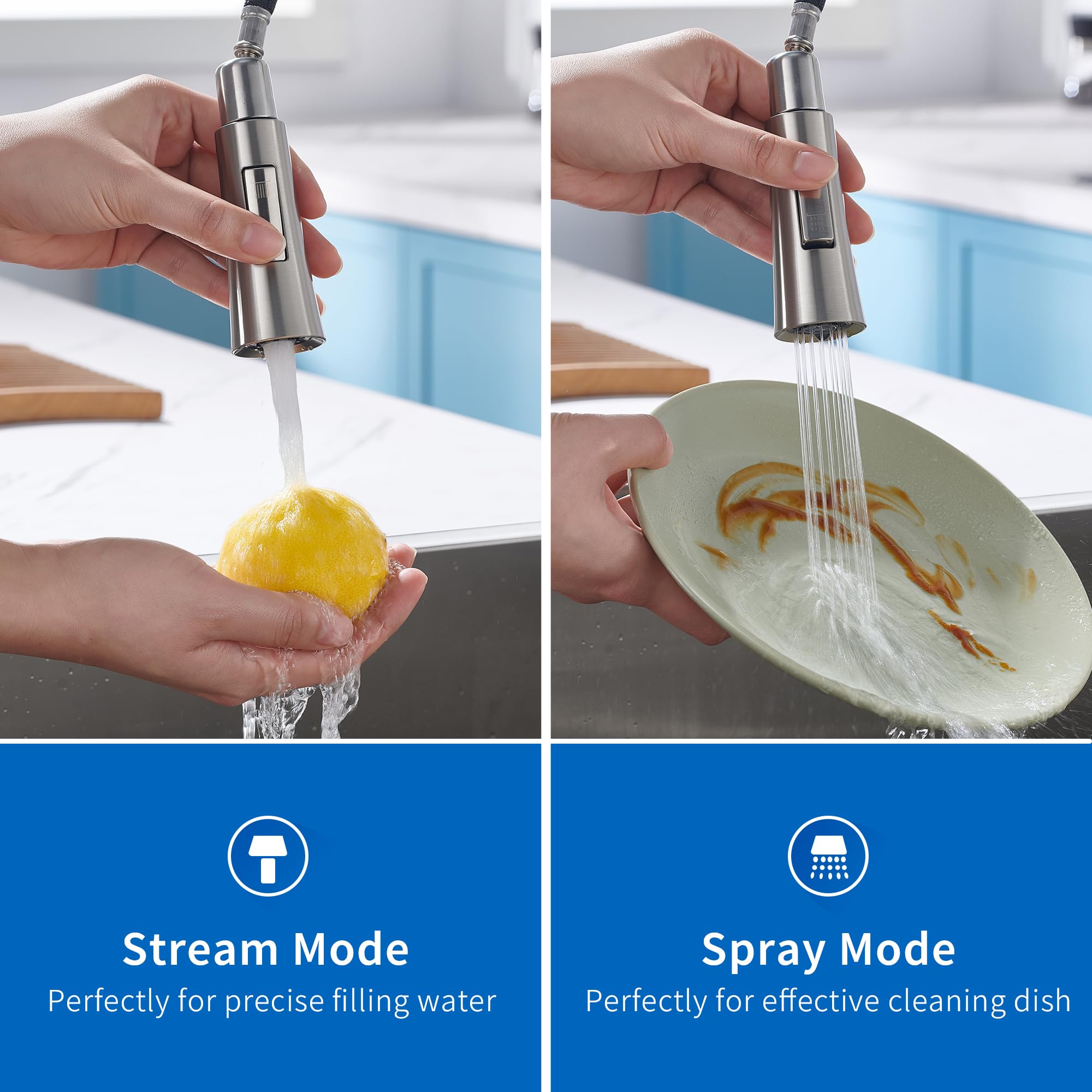 Tohlar Touchless Kitchen Sink Faucets With Pull Down Sprayer Brushed Nickel, Modern Side Sensor Faucet For Sink 3 Hole, Single Handle Stainless Steel Kitchen Faucet With Deck Plate