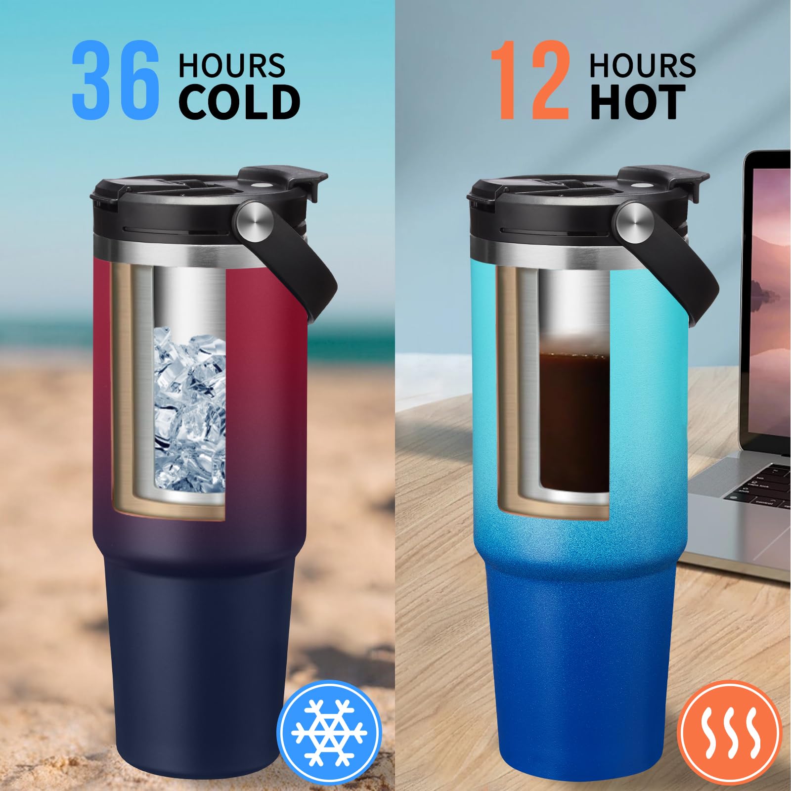 30 Oz Insulated Tumbler With Lid And Straw - Stainless Steel Triple Walled Coffee Mug, Keep Cold