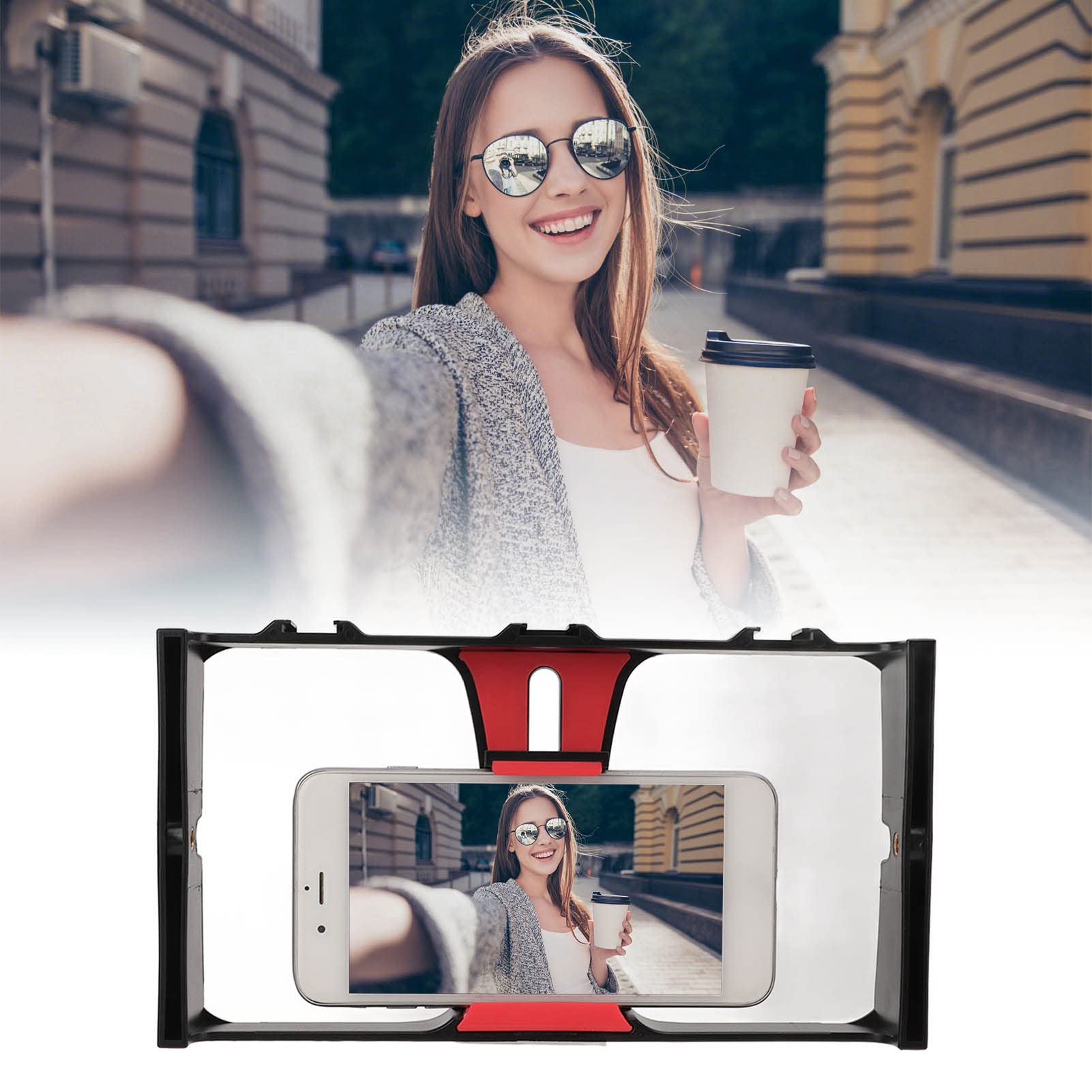 Vbestlife Smartphone Video Rig, 1/4 Inch Screw, Handheld Cell Phone Stabilizer, Phone Video Camera Cage, Support Microphone And Led Video Light, For Live Streaming Vlog(Red)