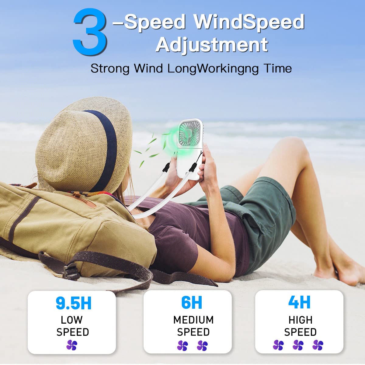 Handheld mini fan by Aicase with 6 functions and 3000mAh USB rechargeable battery for personal cooling