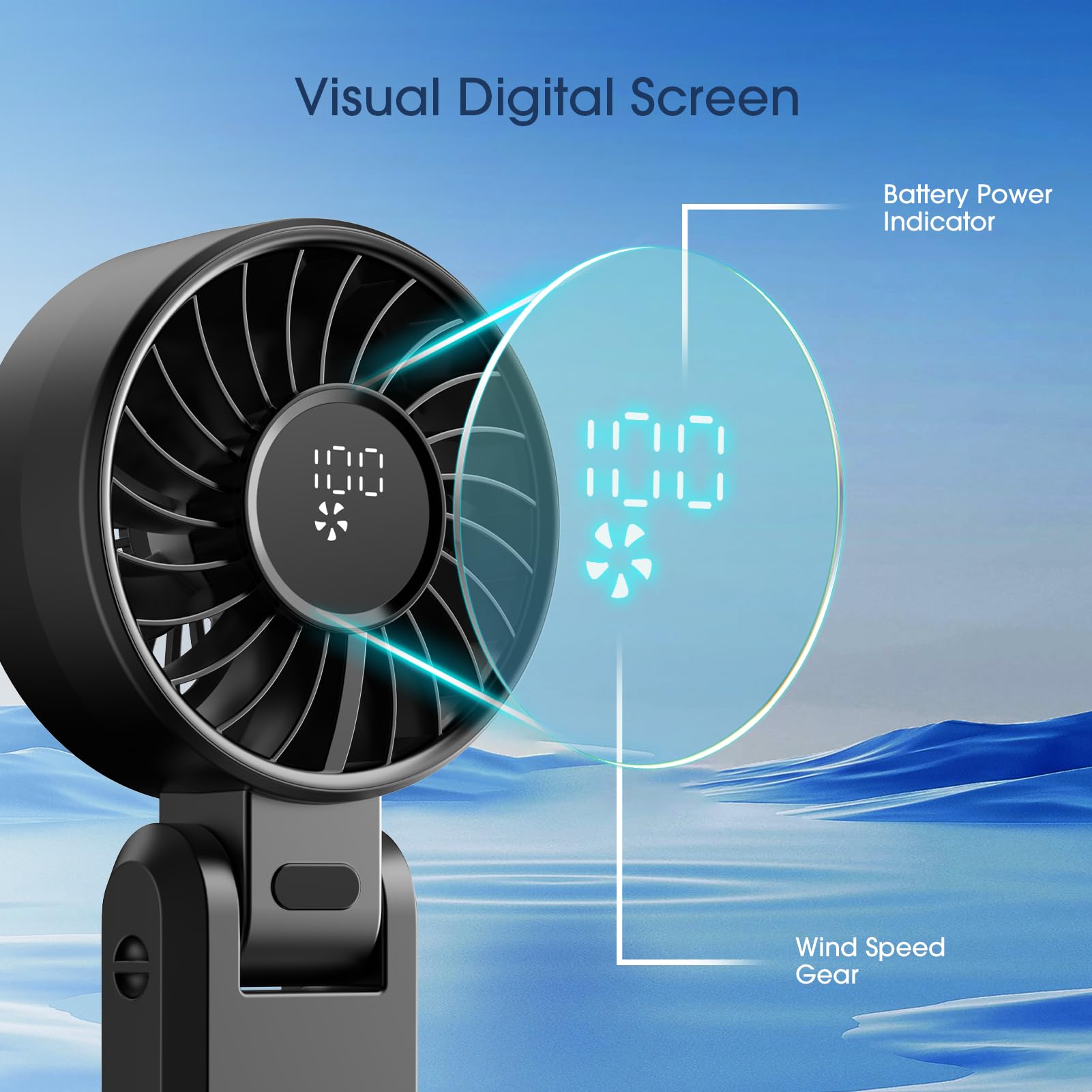 Portable Handheld Turbo Fans For Travel, High-Speed Motor, Rechargeable Hand Held Fan, 5 Speed,180°F