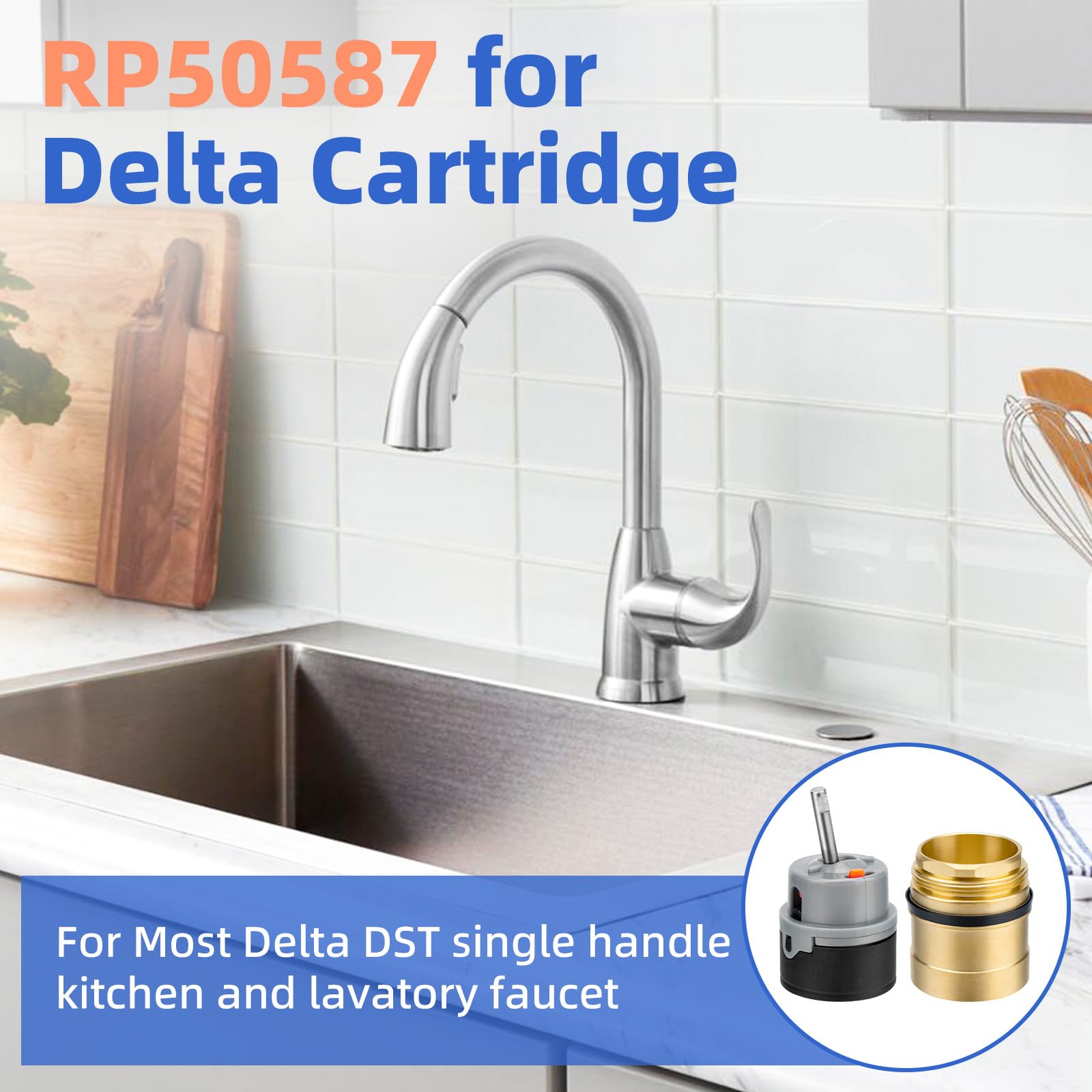 Apopip Rp50587 Cartridge Valve Replacement For Delta Single-Handle Kitchen And Lavatory Faucets, Fit For Diamond Seal Technology Models With 36 Mm Motion. Comes With Rp51503 Bonnet Nut