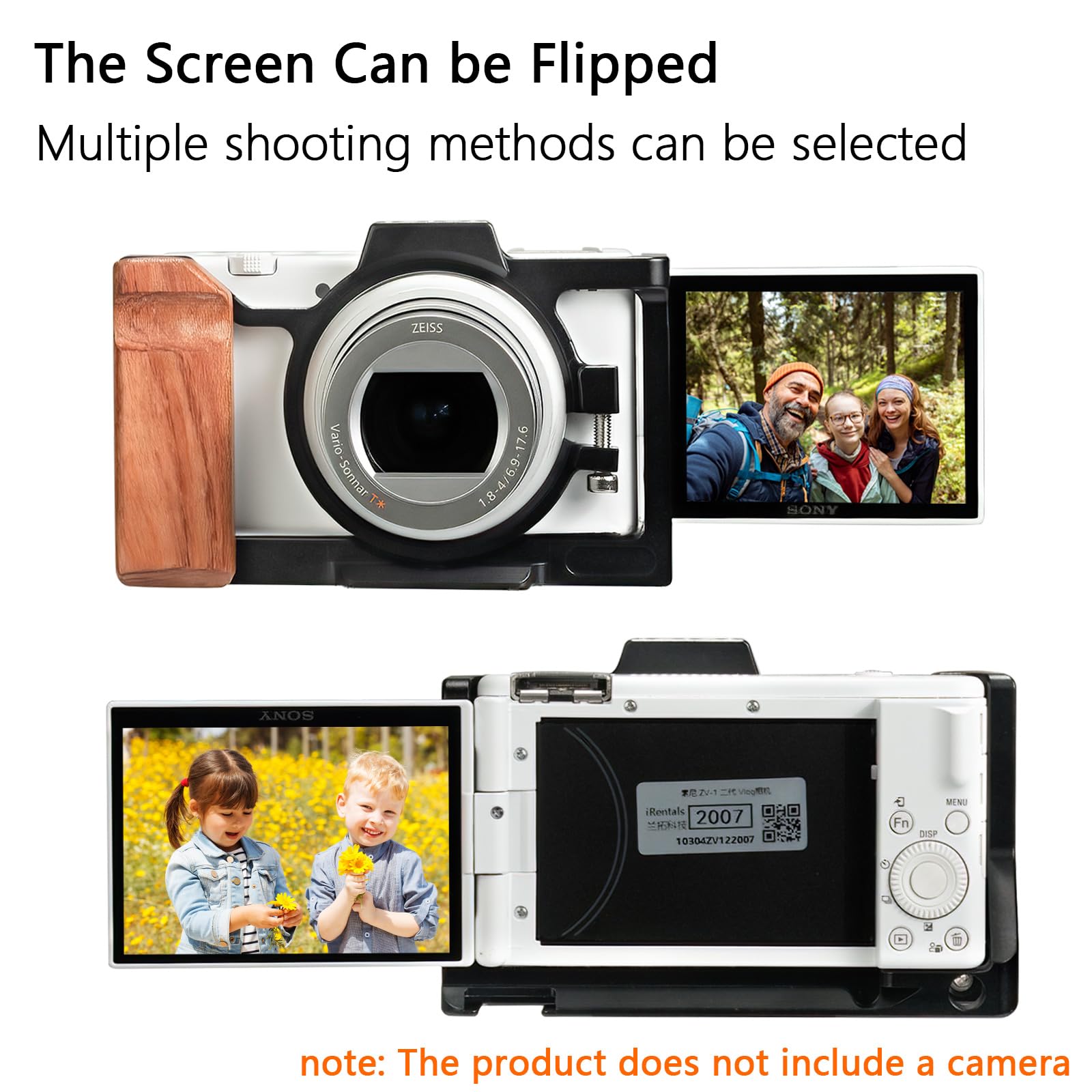 Bitubol Camera Cage For Sony Zv-1 Ii/Zv-1F / Zv-1 Camera, With Wooden Handle Grip,Equipped With 3/8 "And 1/4" Screw Holes And Cold Shoe Extension For Microphone/Light.