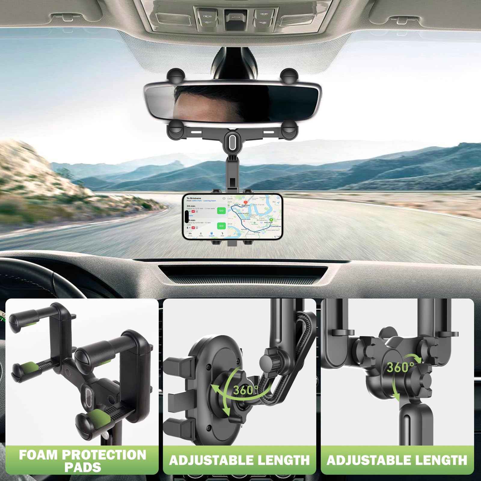 Sink Cover Rear View Mirror Phone Holder - Multifunctional 360 Rotatable, Retractable Handle Fixed At Four Corners, All Phone Compatible