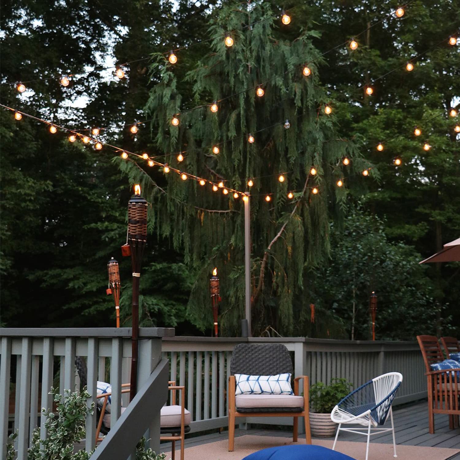 Zyk Solar String Lights Waterproof Led Indoor/Outdoor Hanging Umbrella Lights With 25 Bulbs - 27 Ft Patio Lights For Deck Yard Tents Market Cafe Porch Party Decor