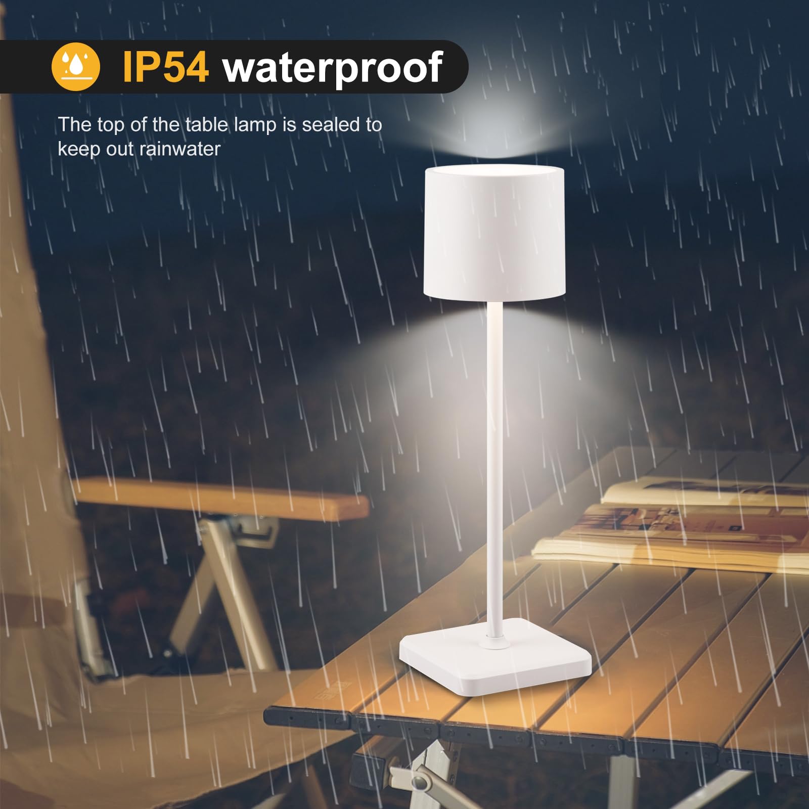 Bkzo 2 Pack Cordless Table Lamp Rechargeable, Wireless Charging Led Table Lamp, Ip54 Waterproof Aluminum Bedside Light, Touch Control, Suitable For Indoor And Outdoor Use, White