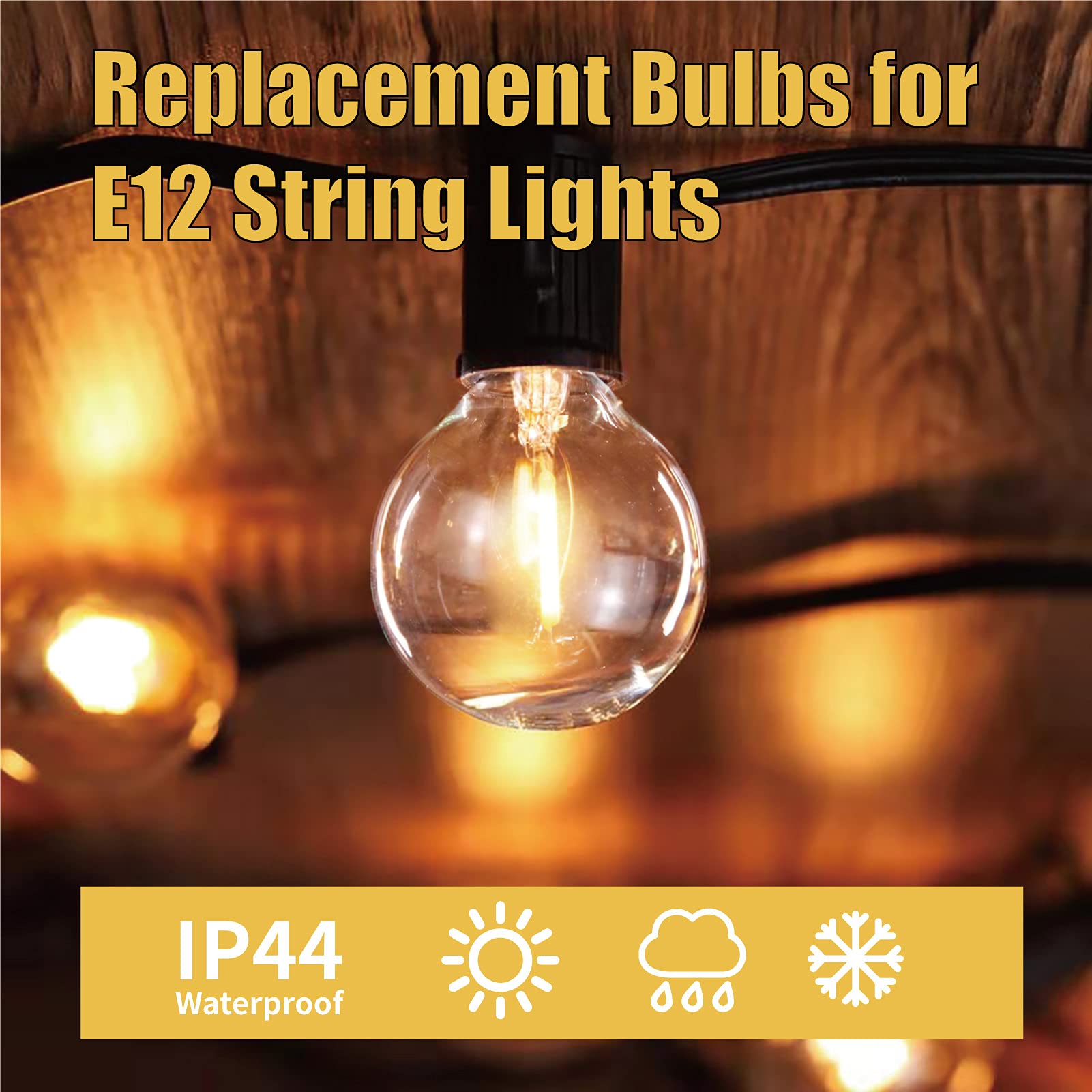 Ecovania G40 Led String Light Bulbs,1.57 Inch Plastic Led Globe Patio Bulbs For Outdoor String Lights, E12 Candelabra Socket Base,1 Watt Equvalent To 5Watt Incandescent Bulbs,Warm White, 50Pack