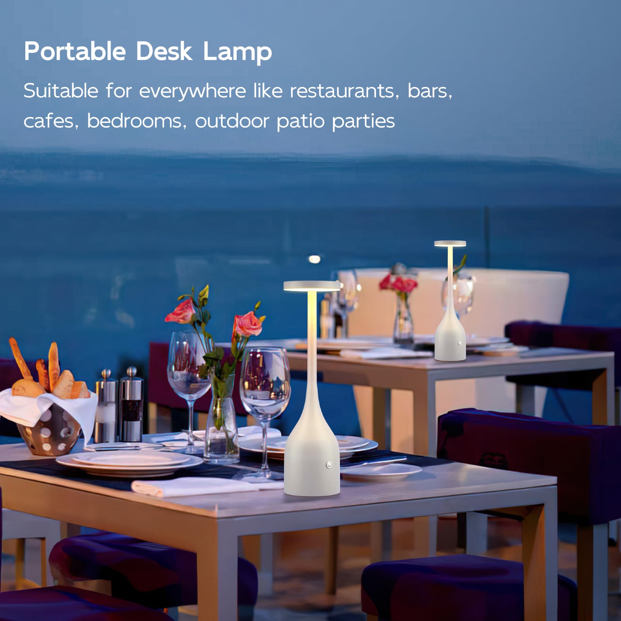Yogaret White Cordless Lamp,5000Mah Rechargeable Battery Powered Table Lamp Waterproof&Portable For Outdoor Patio/Home Dining Dinner Room Tables Light