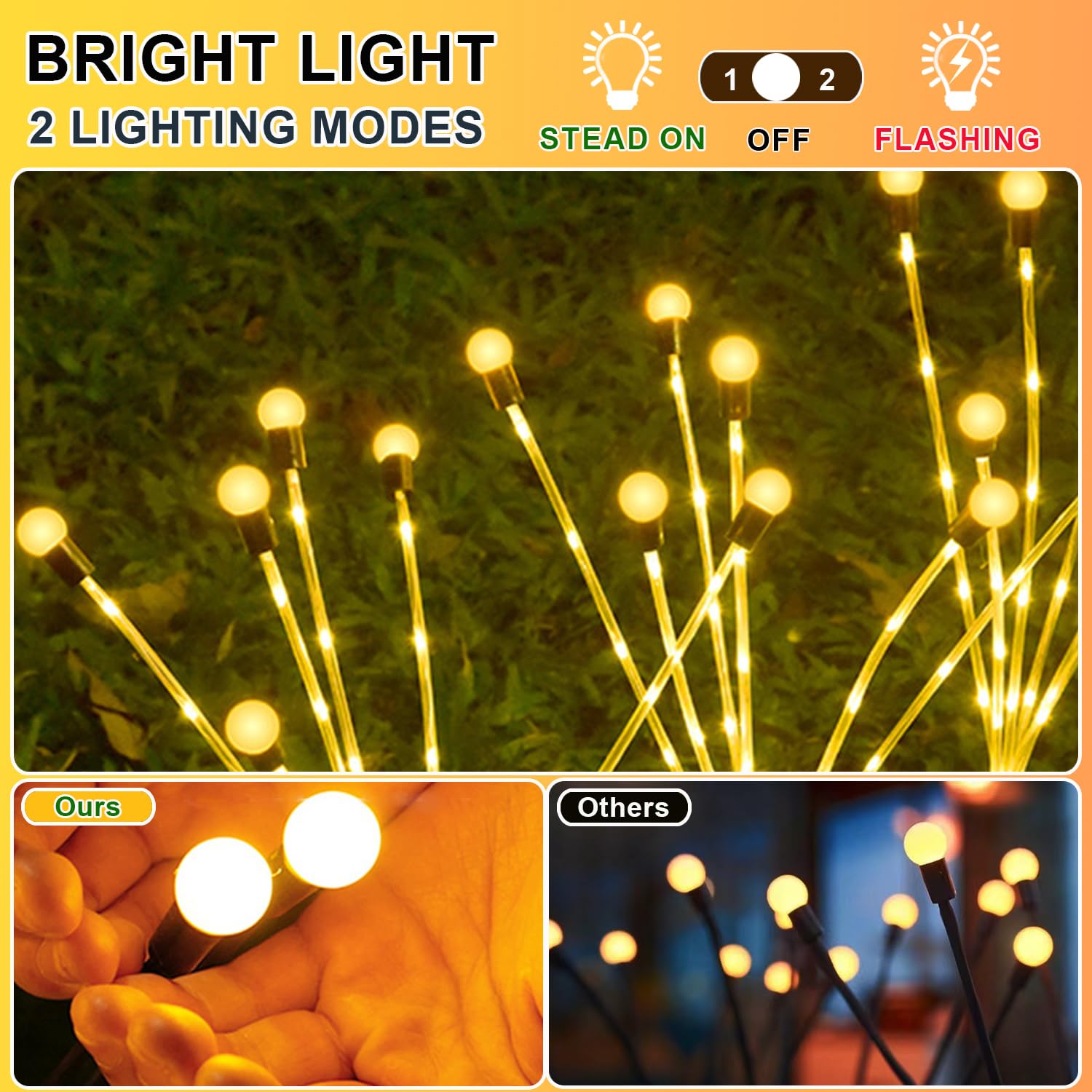 Acinlitglow Solar Garden Light Outdoor Waterproof Solar Yard Decorations Light, Big Bulb Solar Swaying Firefly Light For Patio Pathway Decor, High Flexibility Copper Wire & Heavy Bulb Base 2 Pack