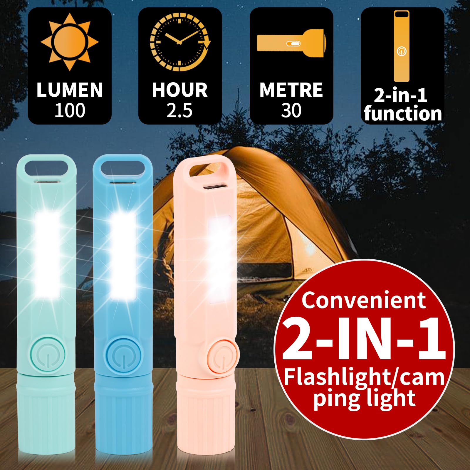 Hilngav 3 Pack Rechargeable Flashlights Usb C Mini Led Flashlights, Camping Lantern Combo Flashlight, Ultralight Zoomable Flashlights, For Kids , Camping, Hiking, Night Reading Etc (3 Pack)