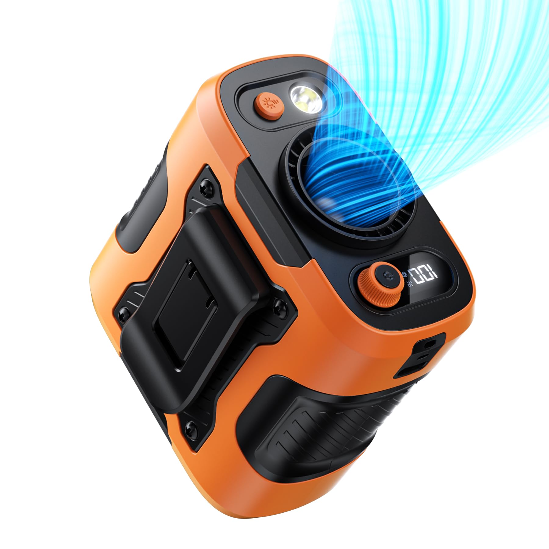 Portable Waist Fan Clip On With Light, 12M/S Quiet & Powerful Silencer Motor, 100 Speeds Wearable - Koospark