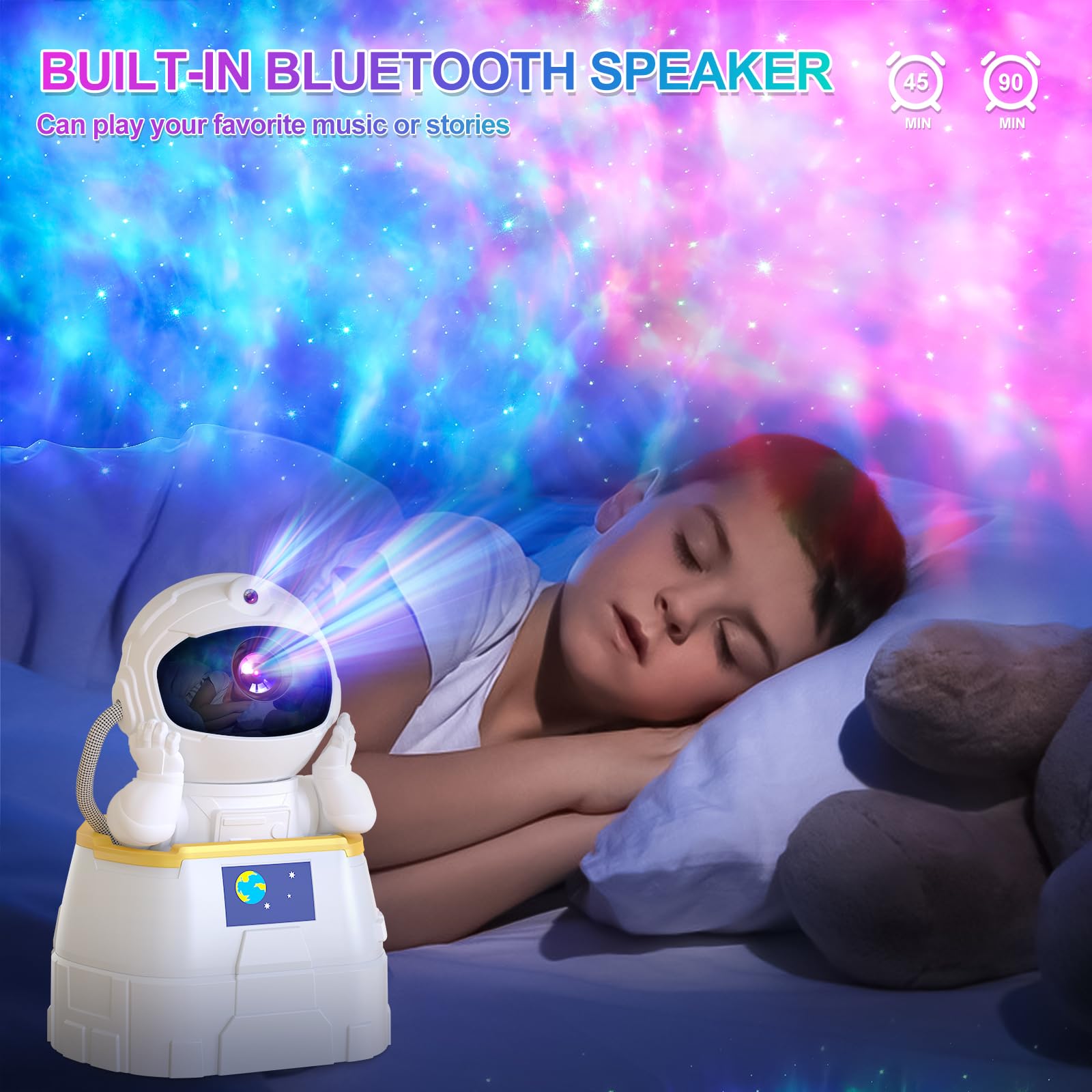 Haksimey Astronaut Galaxy Projector With Bluetooth Speaker, Nebula Night Light, 360 Adjustable Star Projector For Kids, Bedroom