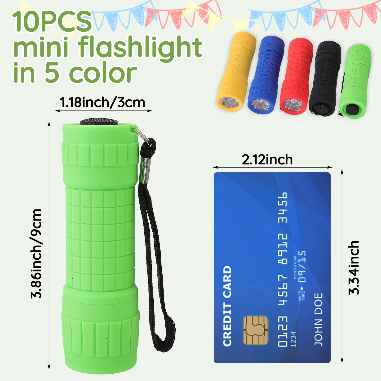 Zebbtne 10Pack Mini Flashlights Set, 9-Led Small Flashlight For Kids, 5 Colors, With Lanyard And 30 Aaa Batteries Included, Perfect For Night Reading Party Camping Hunting Emergency