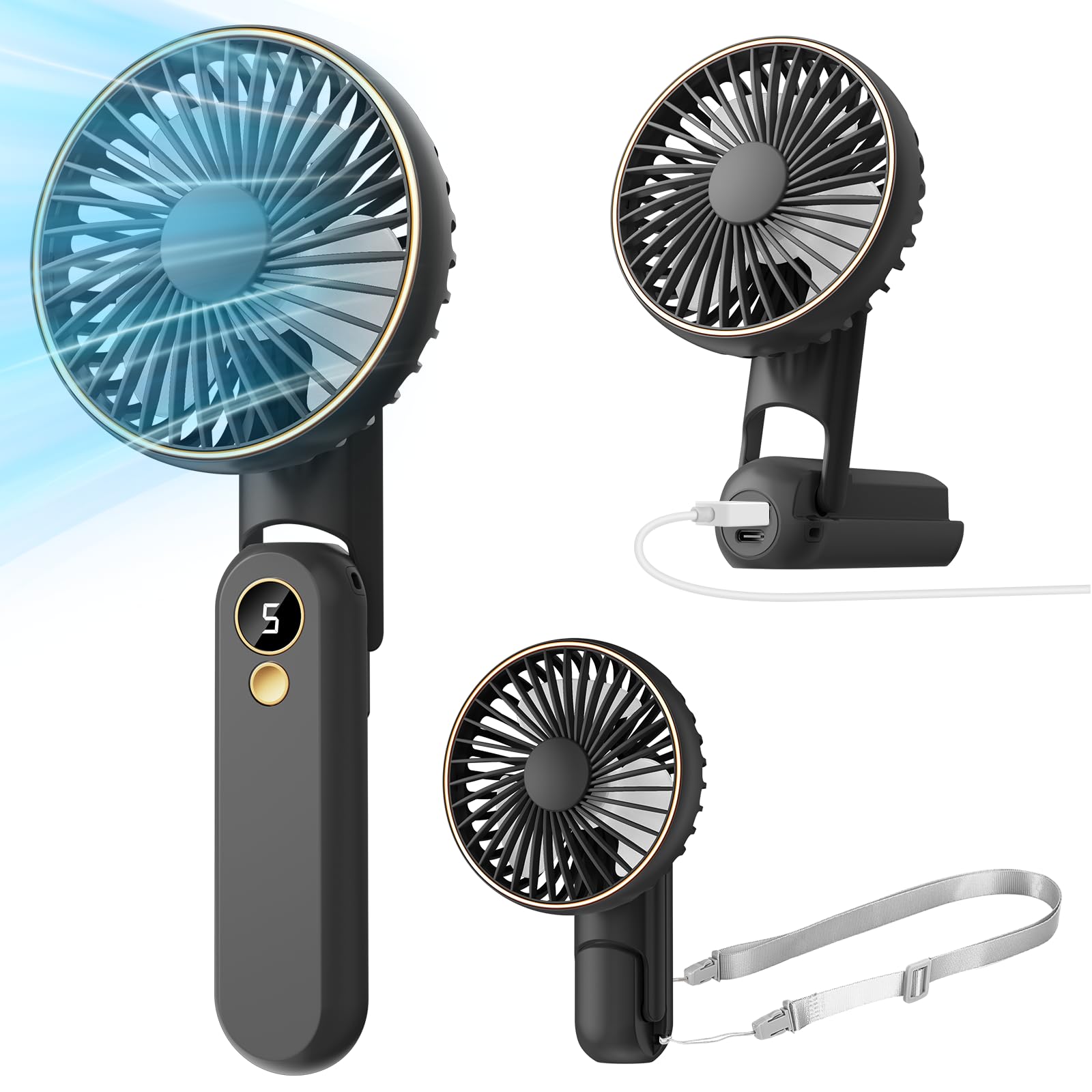 Portable Handheld Fan, 180° Foldable Personal Fan As Power Bank, Usb Rechargeable Mini Hand Fan - Koospark