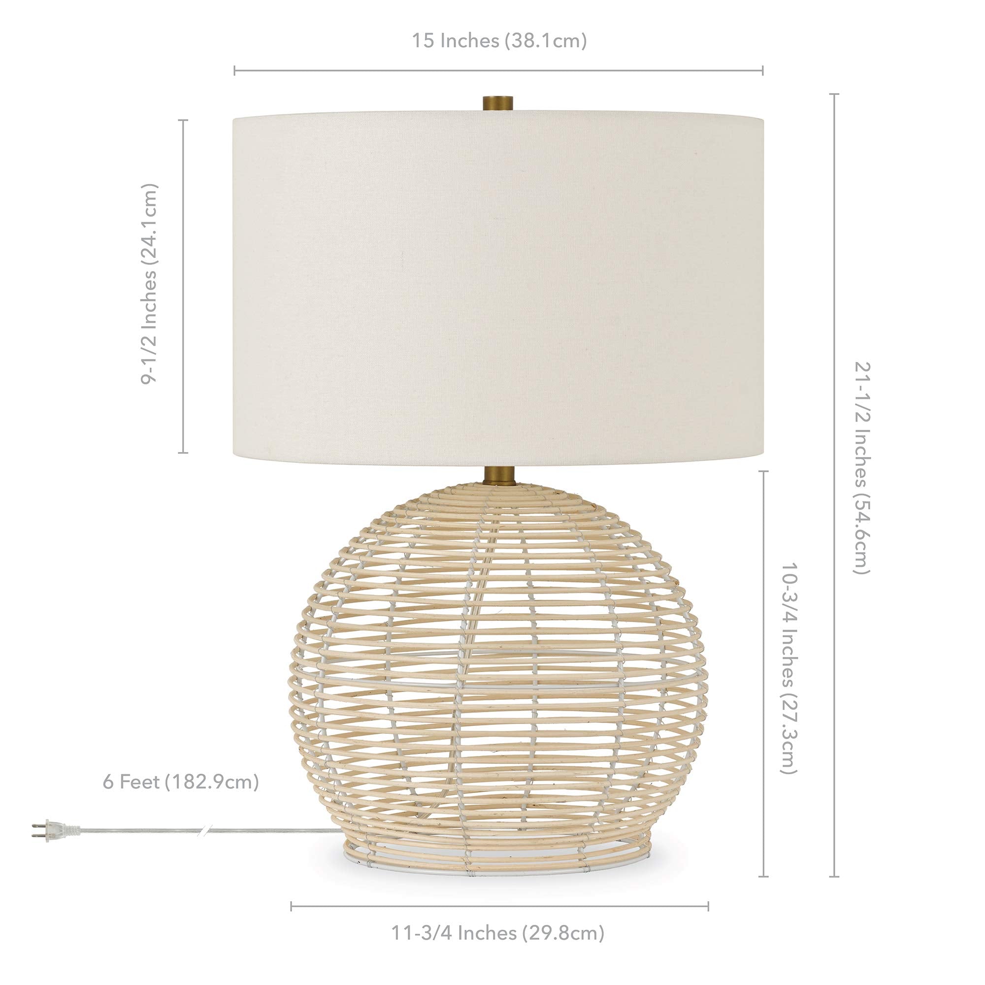 Henn&Hart 21.5" Tall Rattan Table Lamp With Fabric Shade In Rattan, For Home, Living Room, Bedroom, Entertainment Room, Office, Kitchen, Dining