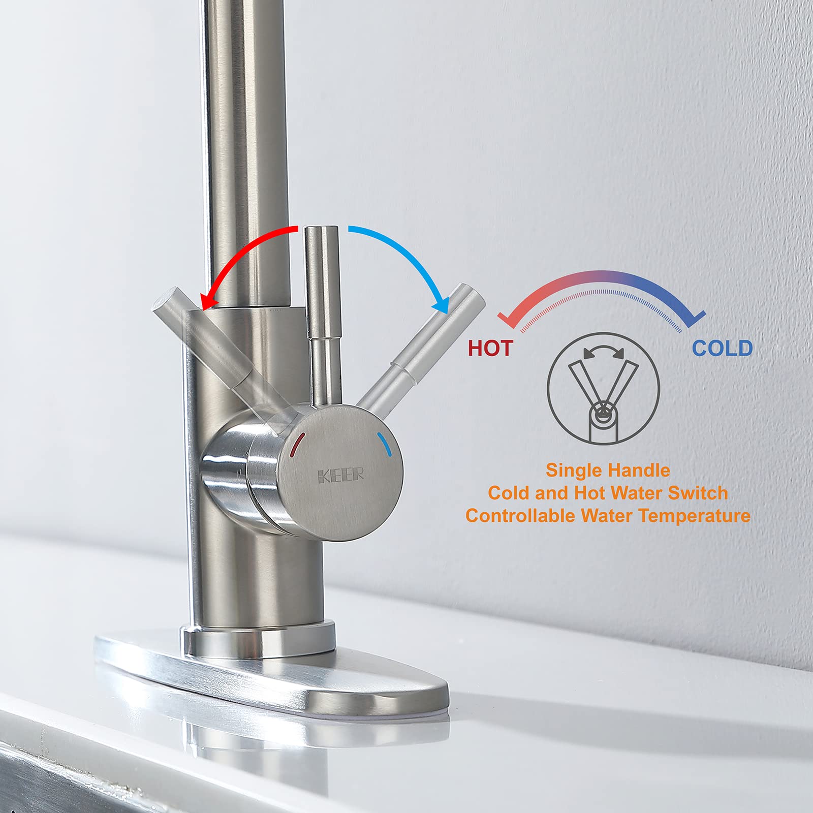 Keer Brush Nickel Pull Down Kitchen Faucet With Soap Dispenser, Single Handle High Arc Stainless Steel Faucet