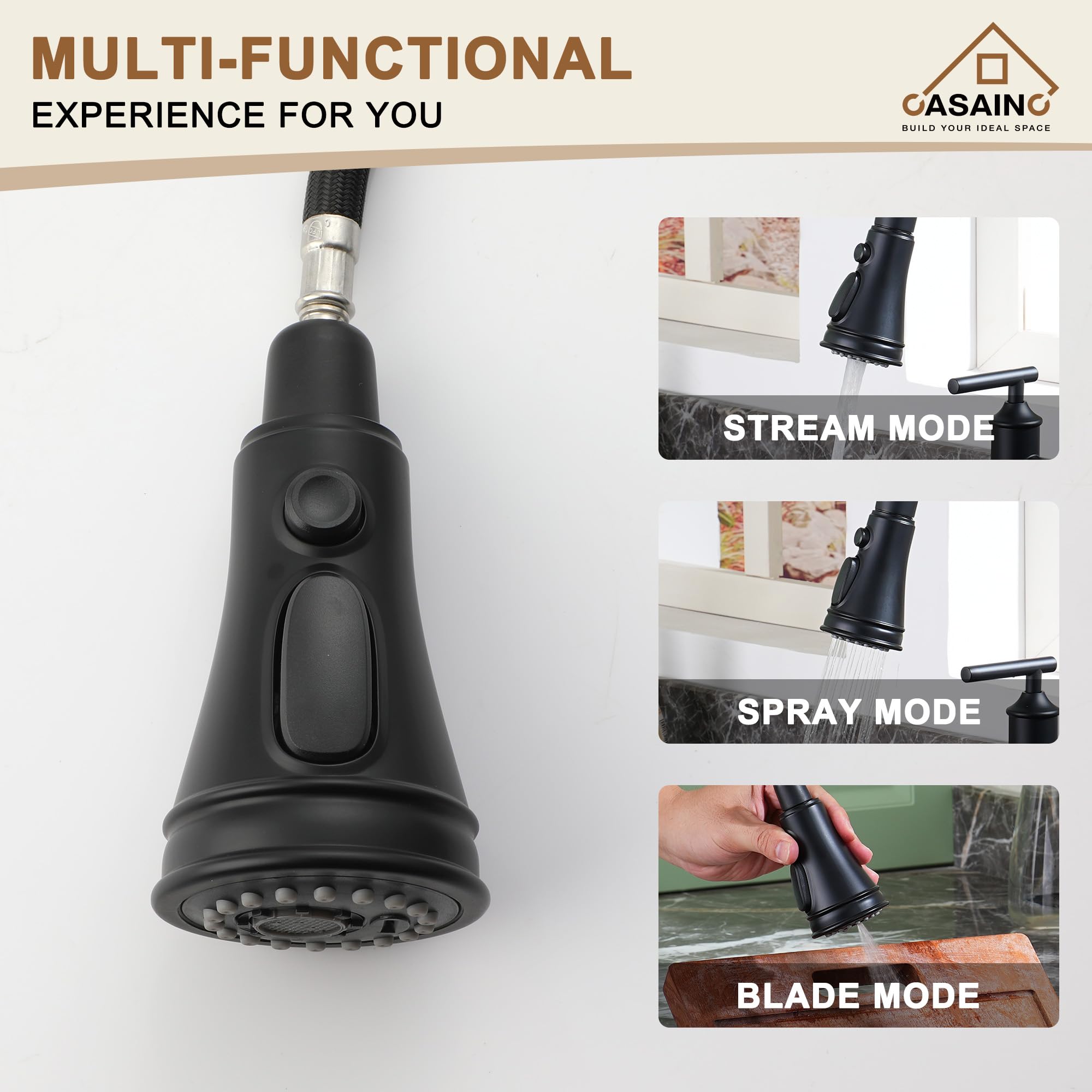 Casainc Bridge Kitchen Faucet, Motion Sensor Kitchen Faucet For Sink 1/3 Hole Matt Black Kitchen Sink Faucet, Doublehandle 8 Inch Centerset Bridge Faucet For Kitchen/Rv/Patio Sink Remodel