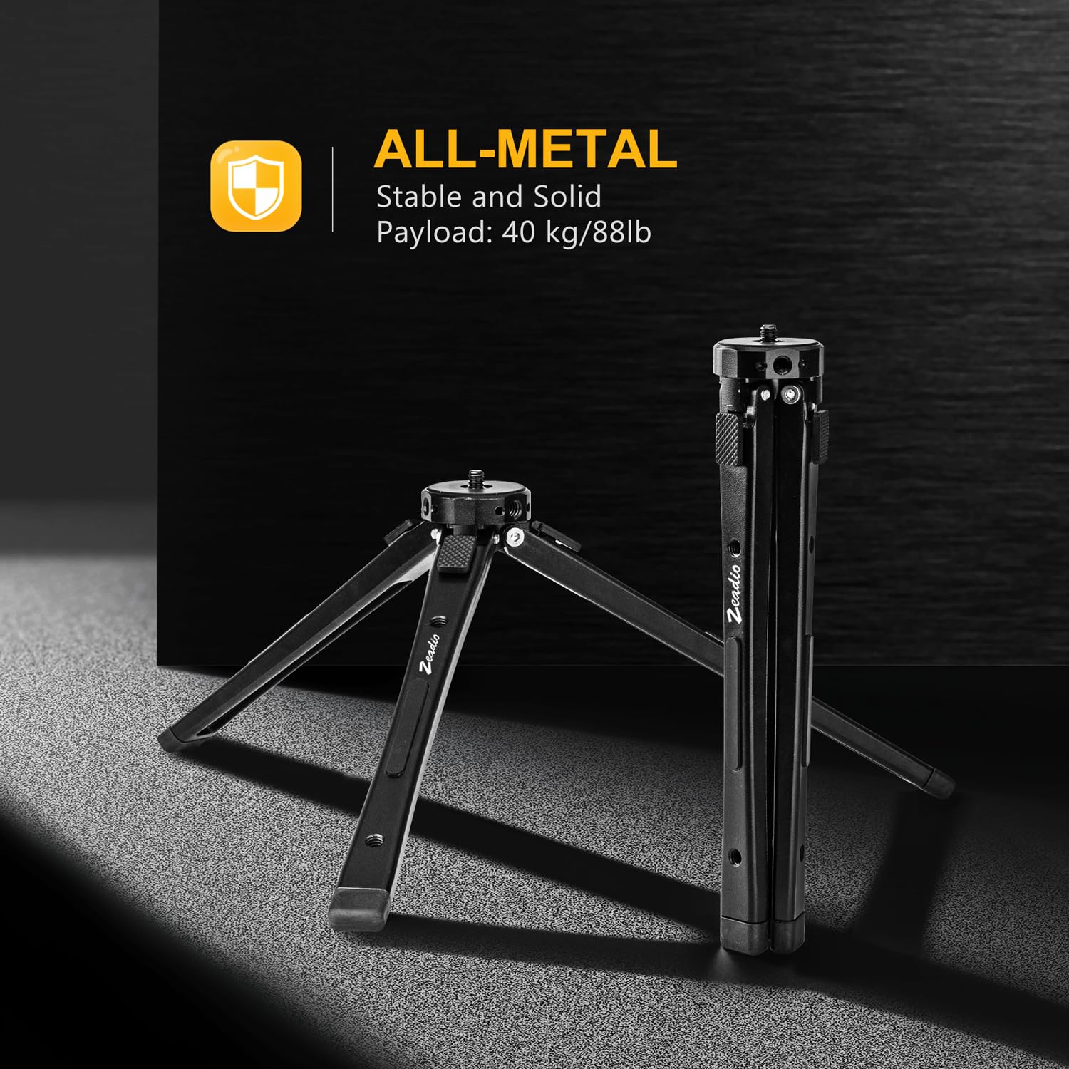 Zeadio Adjustable Metal Camera Tripod, Max Load 40Kg/88Lb, Desktop Tripod Stand For Smooth 4, Osmo Mobile, Ronin-S, Vimble 2, Gimbal Handle Grip Stabilizer And All Cameras Action Camera Etc