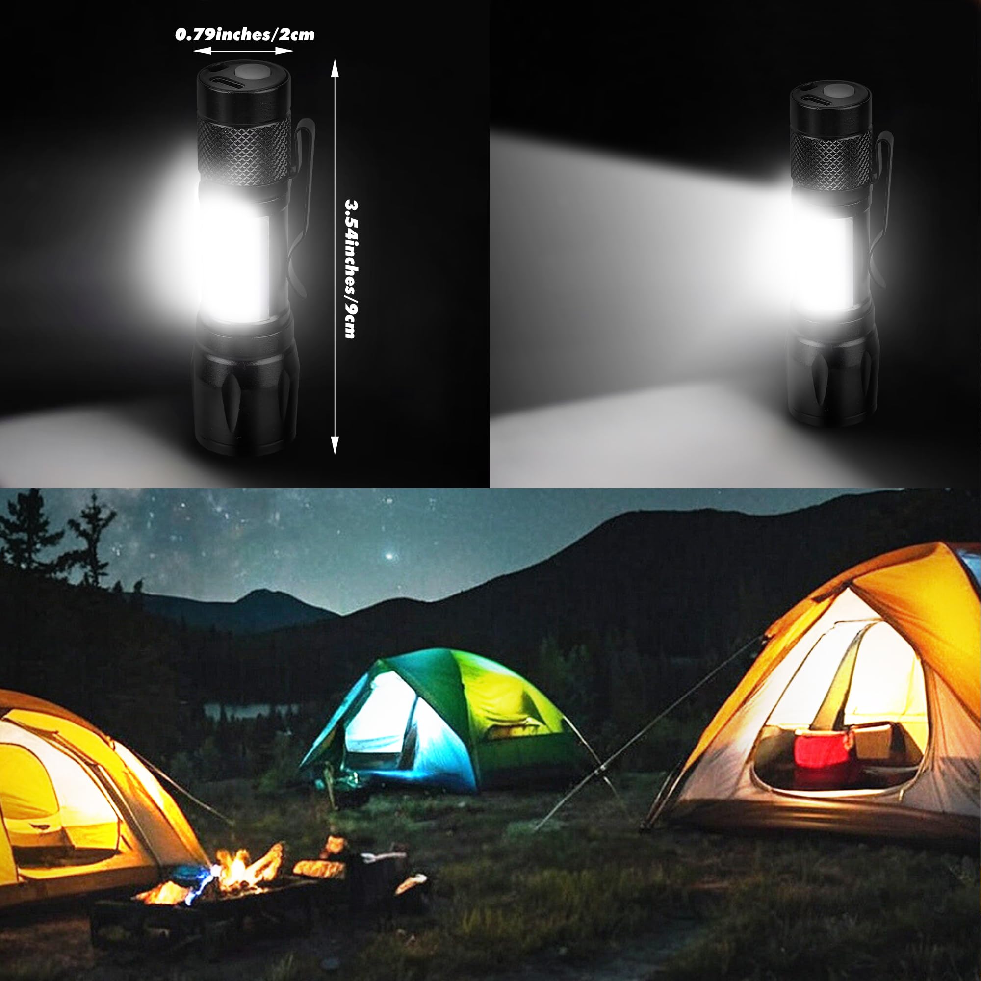 Kunhe Rechargeable Flashlights Usb-C Stocking Stuffers Small Led Lantern Flashlights Bright Clip-On Light Edc Flash Light With Side Cob Light For Camping Home Emergency 4 Pack