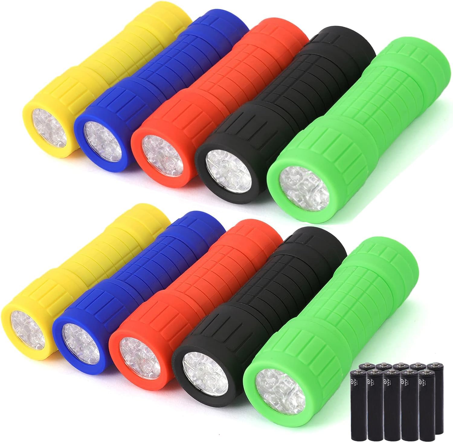 Zebbtne 10Pack Mini Flashlights Set, 9-Led Small Flashlight For Kids, 5 Colors, With Lanyard And 30 Aaa Batteries Included, Perfect For Night Reading Party Camping Hunting Emergency