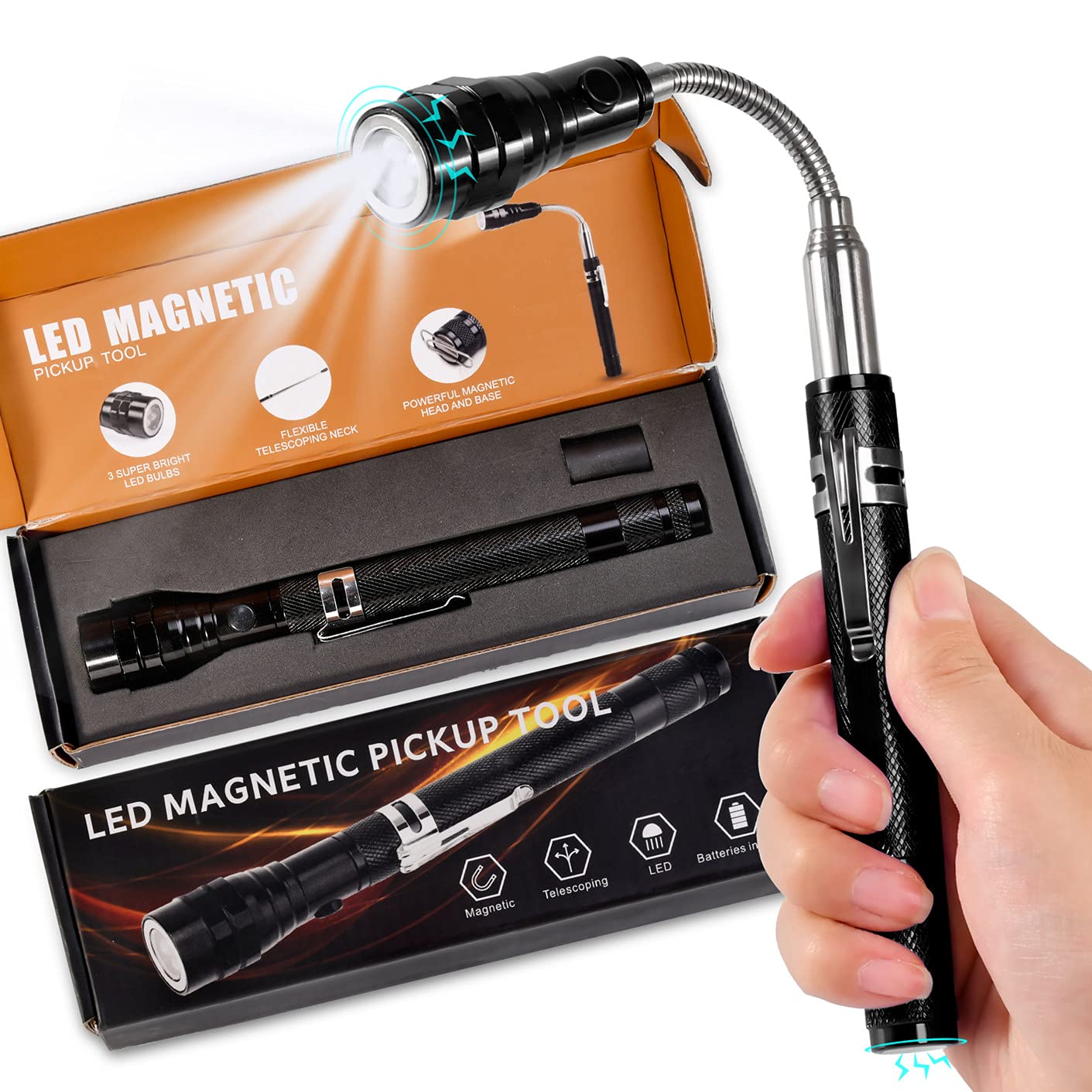 Kuchey Magnetic Flashlight For Men Fathers Day Dad For Dad Wife Daughter Son Stocking Stuffers For Men Adults Pickup Tool For Him Husband Cool Telescoping Gadgets With Led