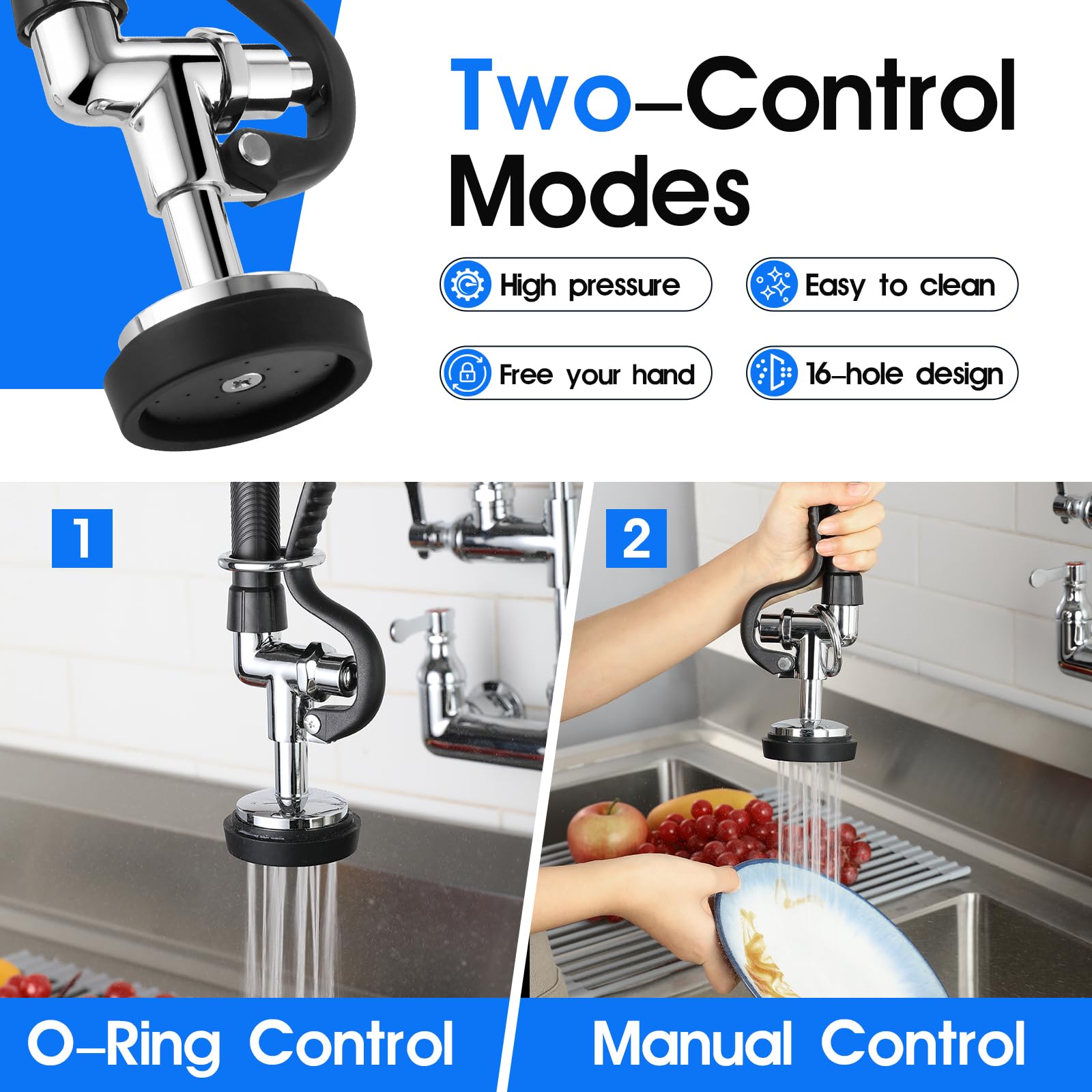 Oierzin Commercial Faucet Wall Mount With Sprayer 36" Height, 8 Inch Center Brass Constructed Wall Mount Kitchen Sink Commercial Faucet With Pull Down Pre Rinse Sprayer And 12" Add-On Spout