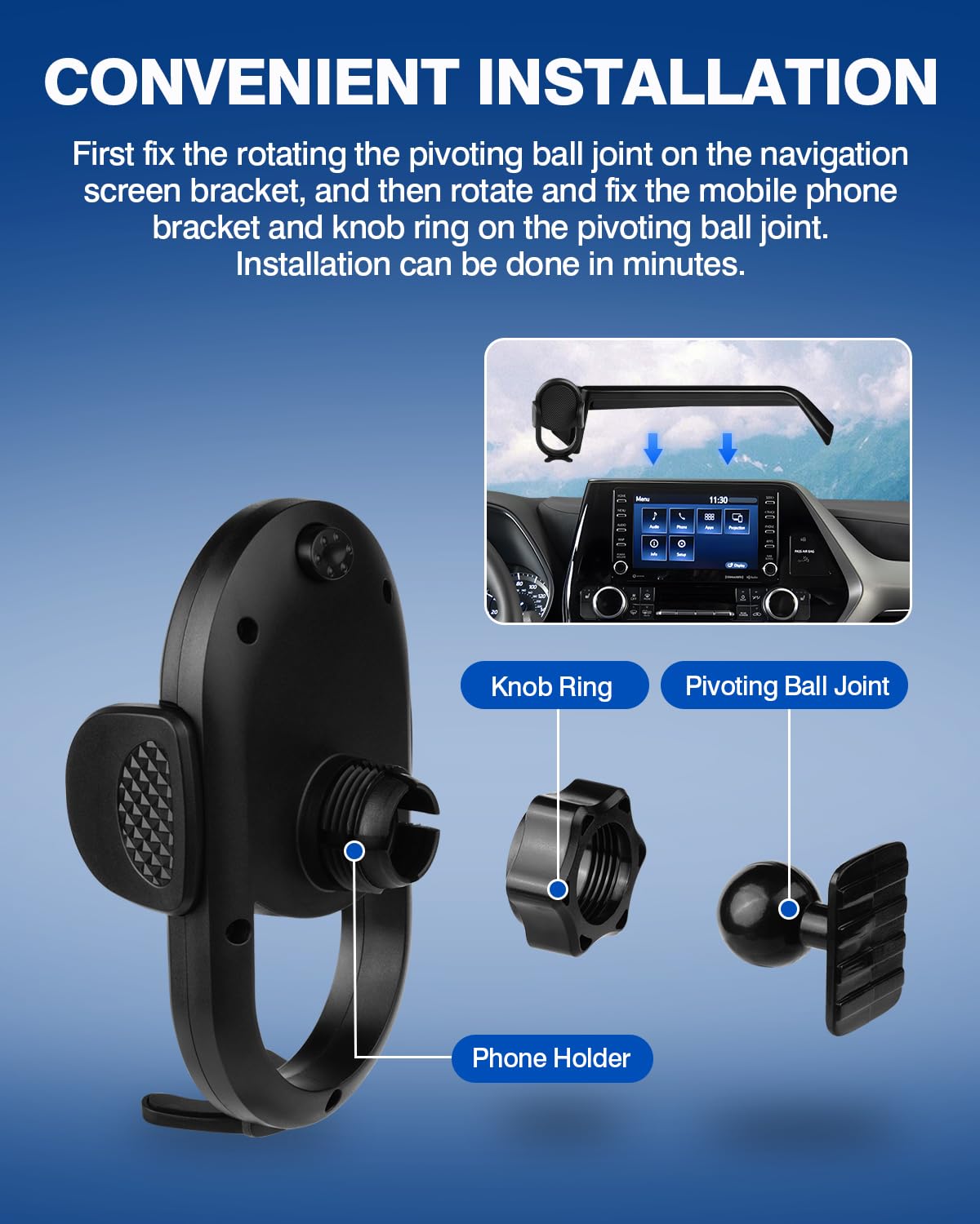 Autorder Custom Fit For Car Phone Holder 2020- Toyota Highlander Accessories Phone Mount 8" Screen Cell Phone Automobile Cradles Hands- 360 Degree Rotation