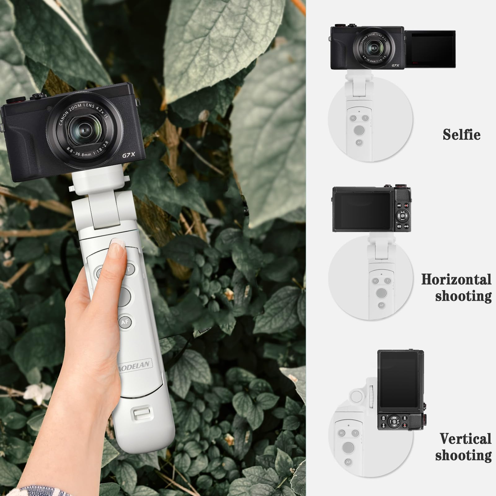 Aodelan Wireless Camera Remote Control Shooting Grip And Tripod (White) With Shutter Release For Canon Eos Rebel Sl3, T7I, T8I, 90D, M50, Eos R, Rp, R5, R6, R6 Ii, Powershot Sx70 Hs, G7 X Iii, G5 X Ii, M6 Ii