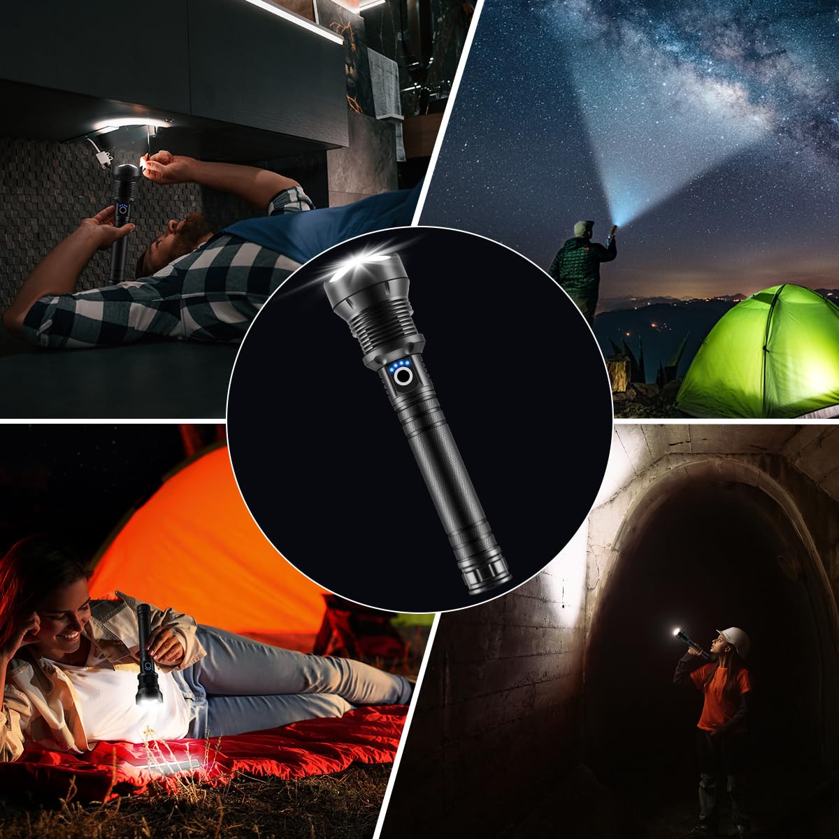 Zioeyiue Flashlights High Lumen Rechargeable, Heavy Duty 990000 Lumens Rechargeable Flashlights, Adjustable Focus Tactical Flashlight With 5 Modes, Super Bright Flashlight For Home Camping