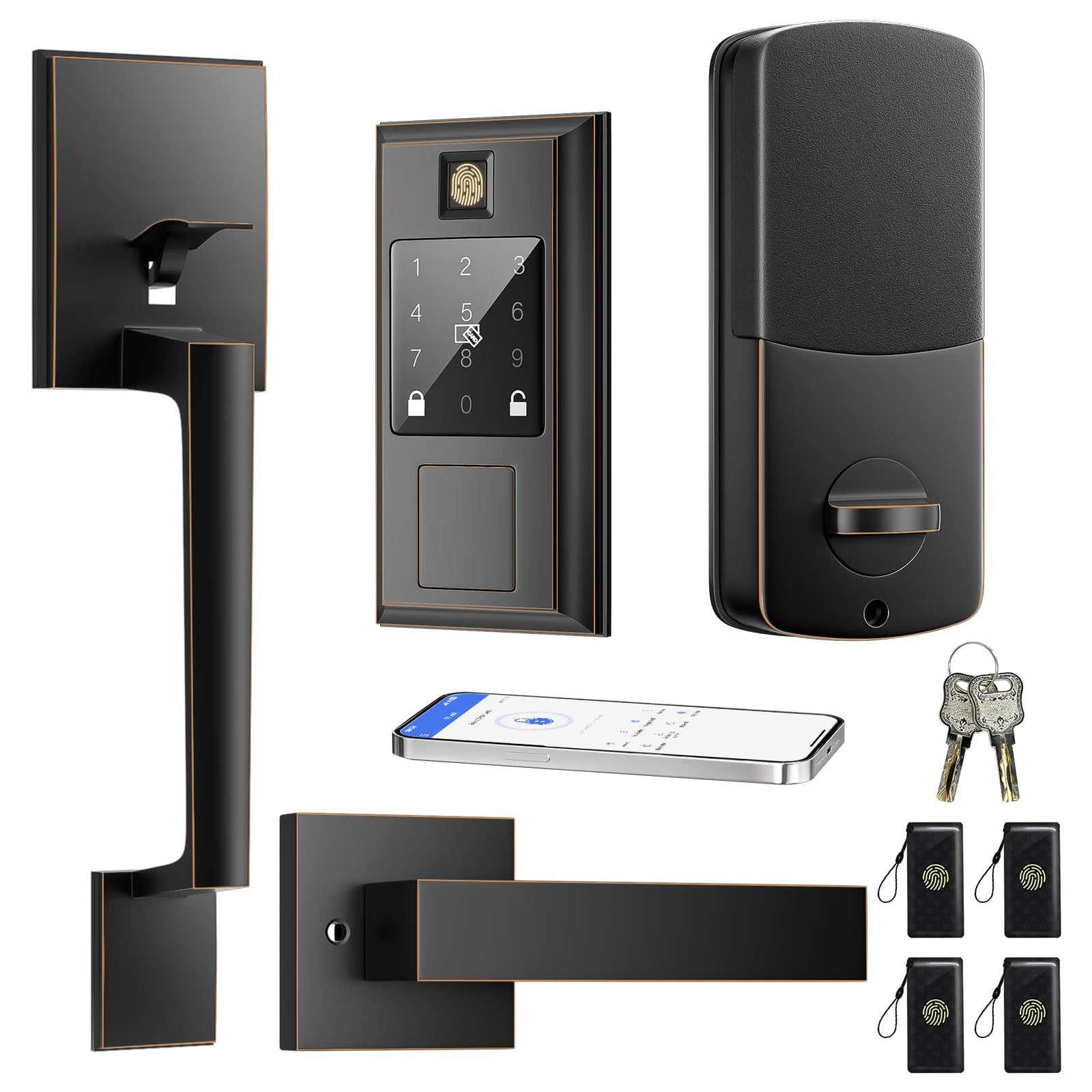 Yytdzsw Smart Front Door Lock Set, Keyless Entry Door Lock Deadbolt With Handle Set, Touchscreen Keypad Smart Locks, Fingerprint Access, App Control, Oil Rubbed Bronze